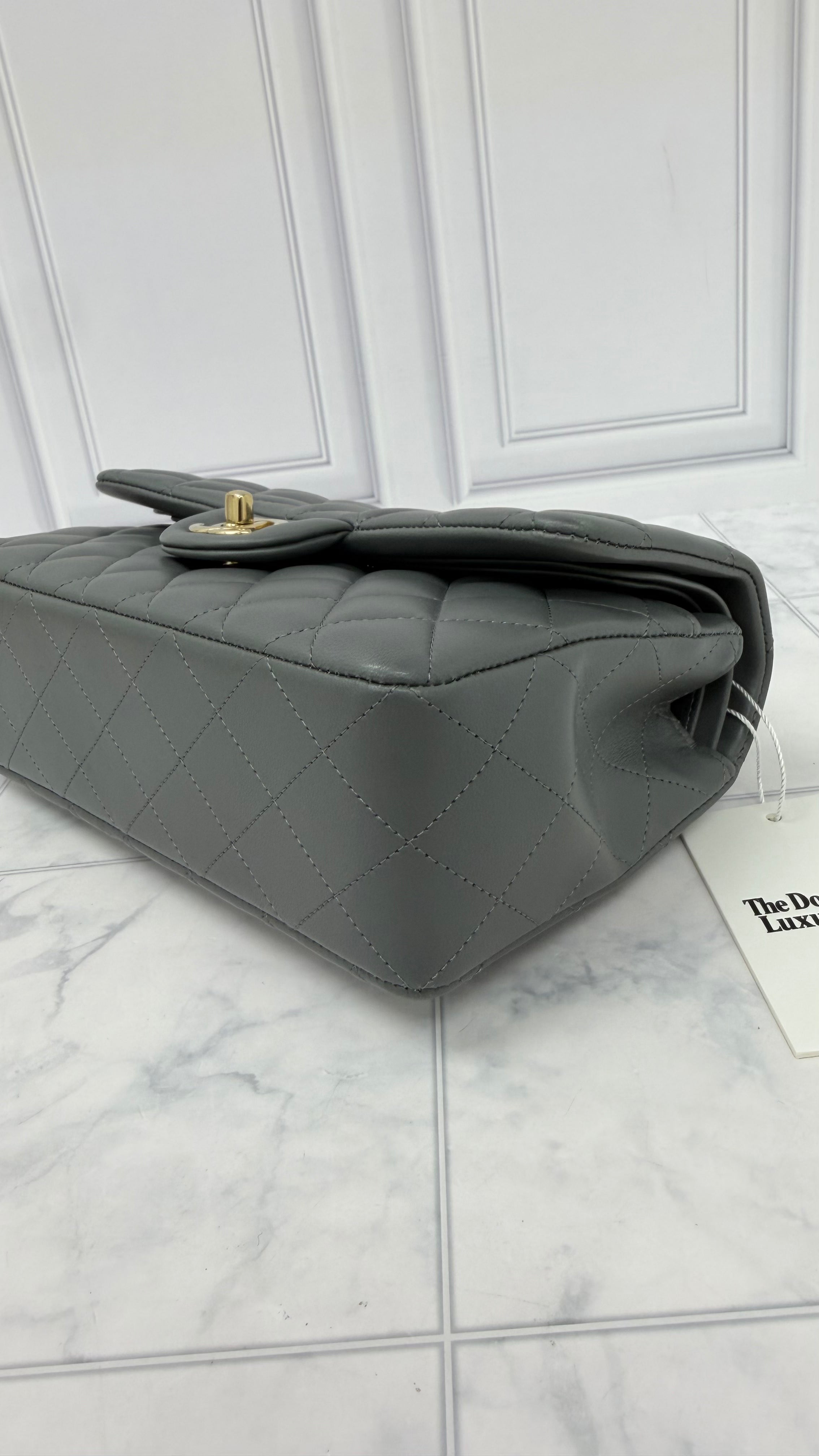 Chanel Grey Quilted Lambskin Classic Small Double Flap Bag
