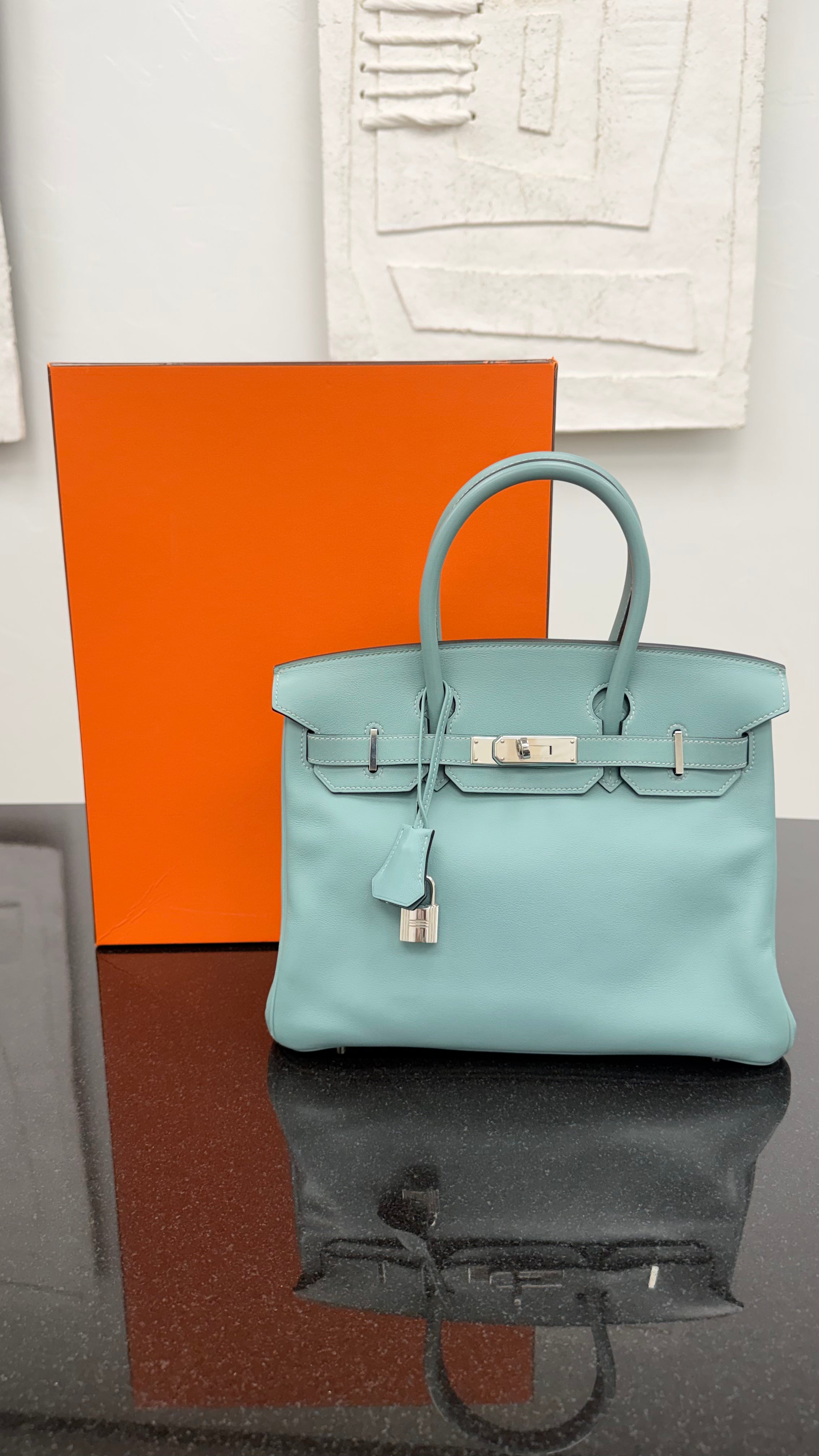 Hermes Blue Ciel Swift Leather Birkin 30 Handbag