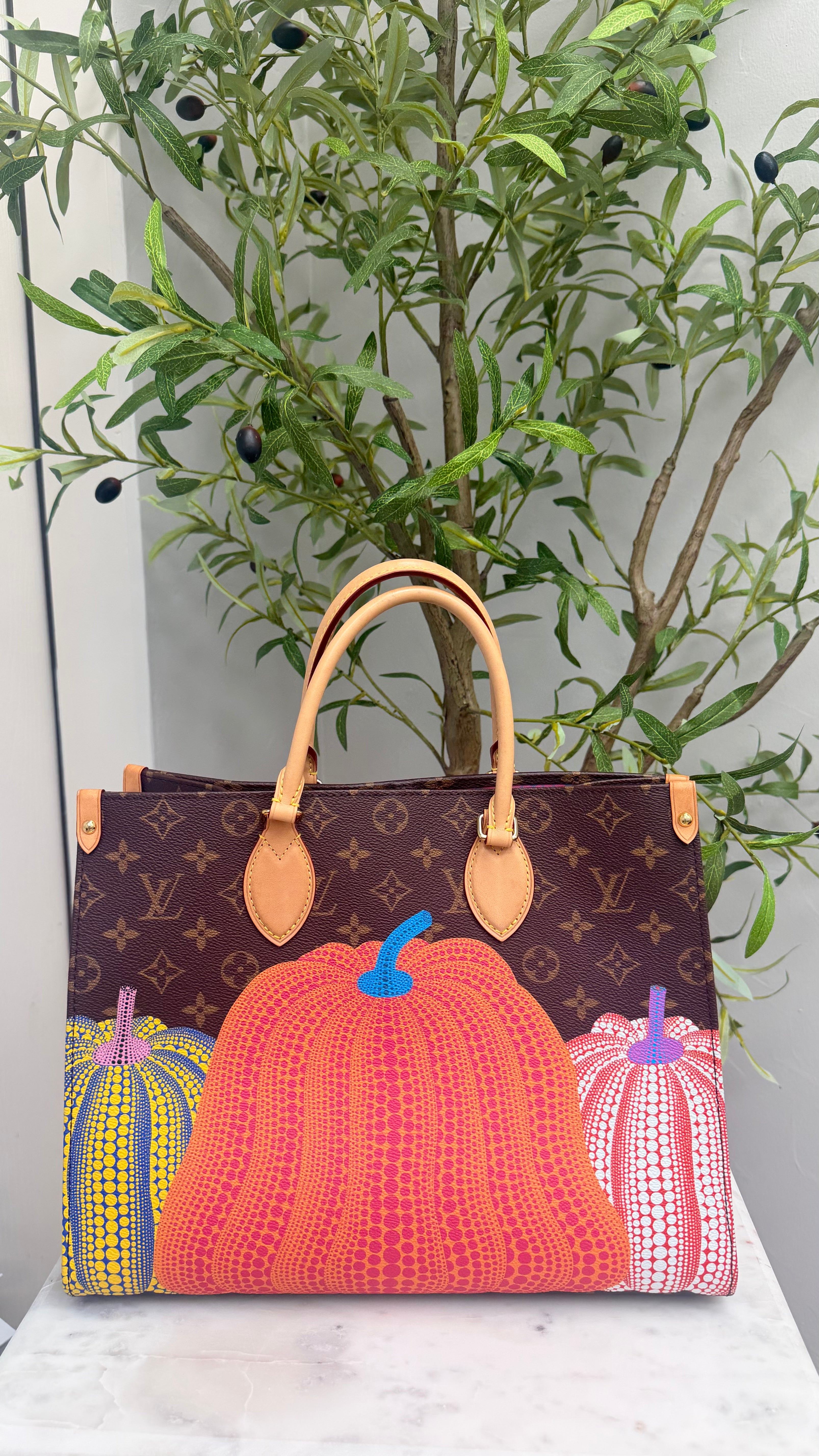 LIKE NEW - Louis Vuitton X Kusama Monogram Pumpkin On The Go MM Tote Bag