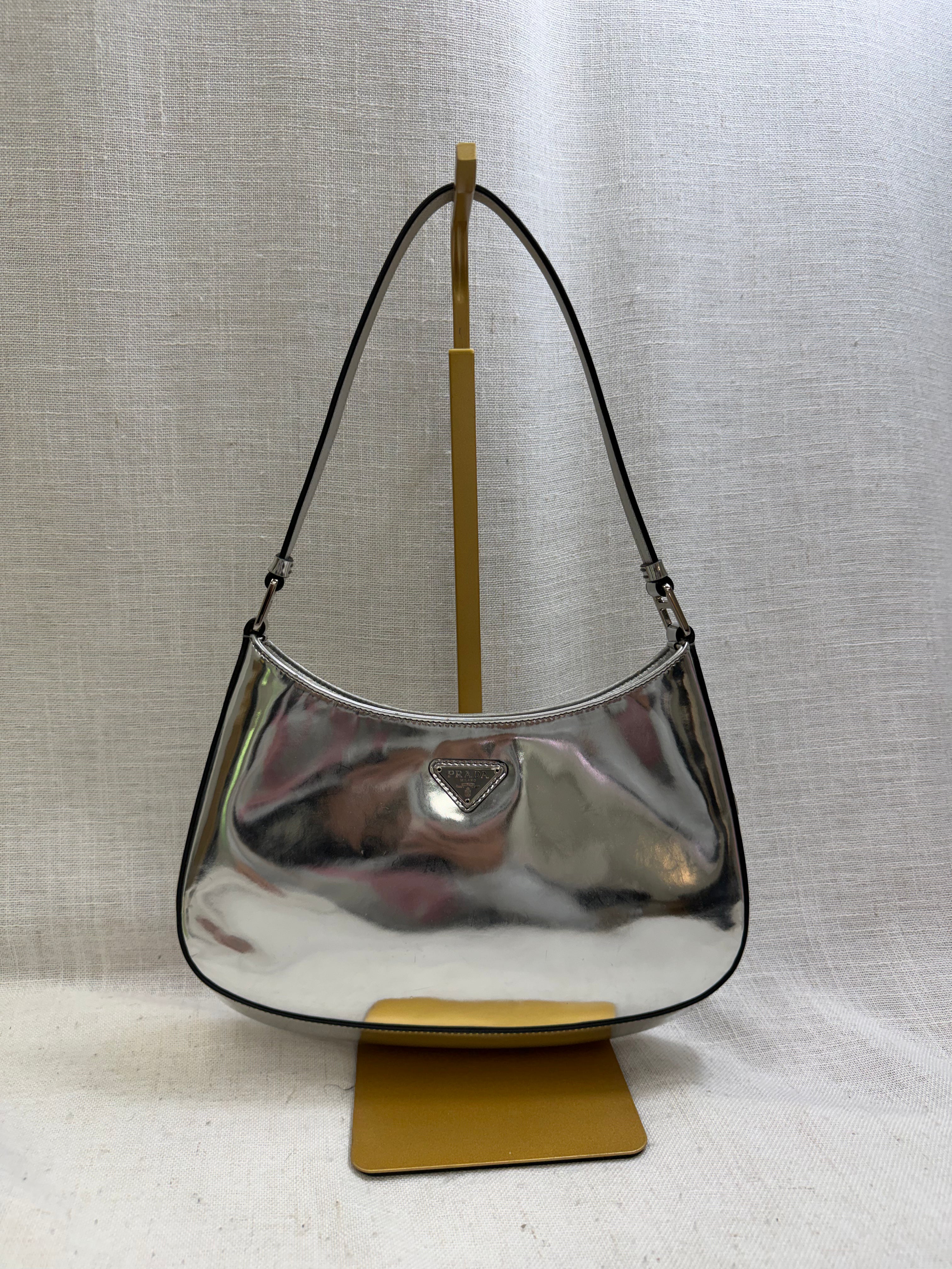 Prada Metallic Silver Cleo Shoulder Bag