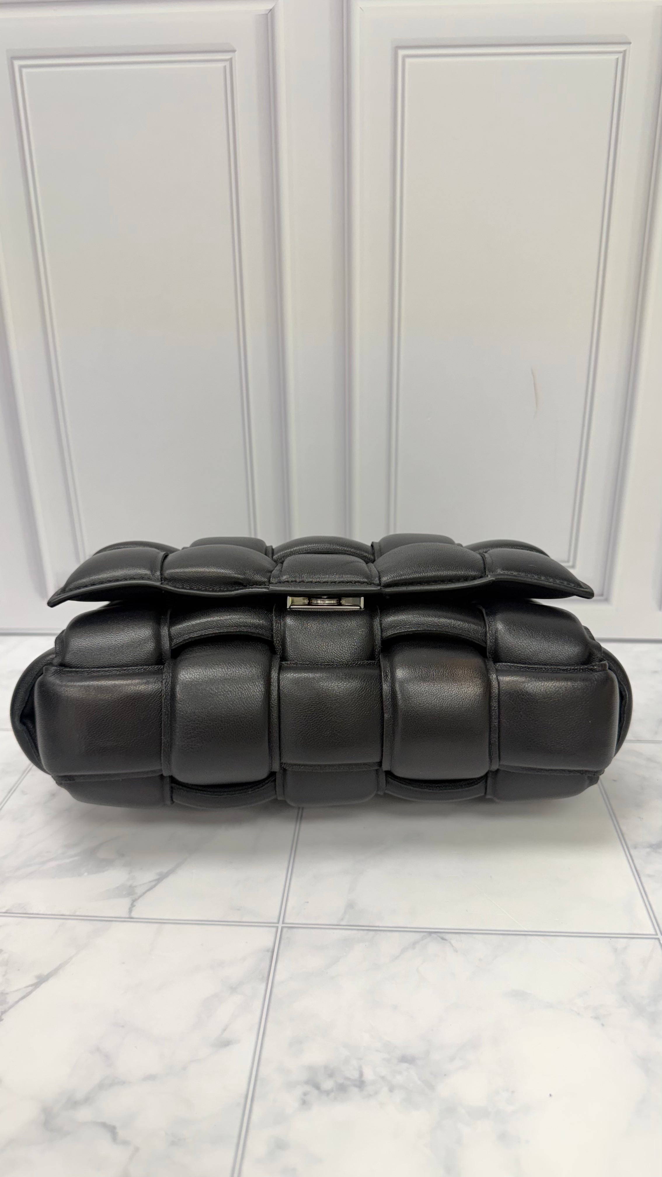 LIKE NEW - Bottega Veneta Black Lambskin Leather Cassette Chain Crossbody Bag