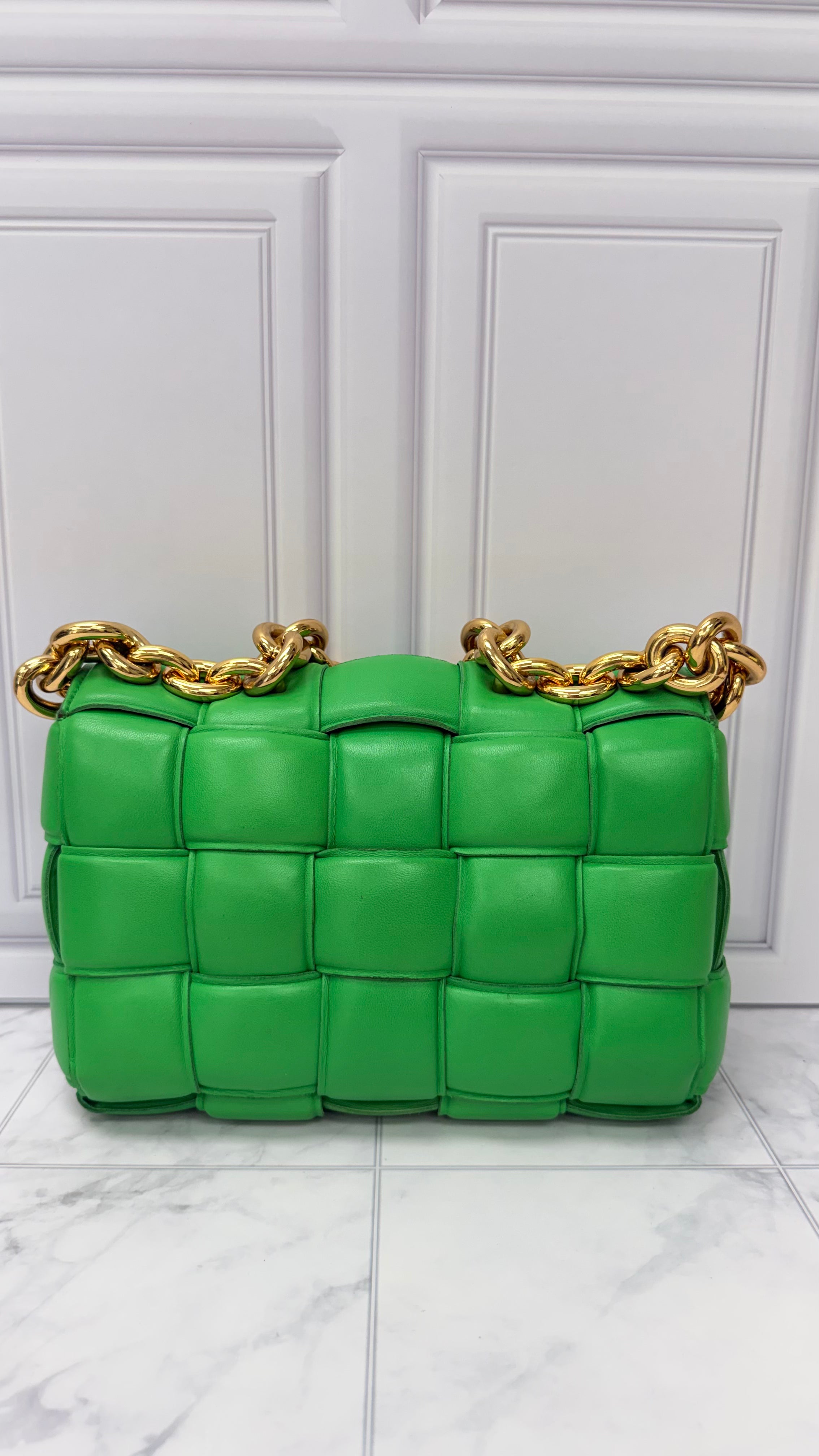 LIKE NEW - Bottega Veneta Green Leather Cassette Chain Crossbody Bag