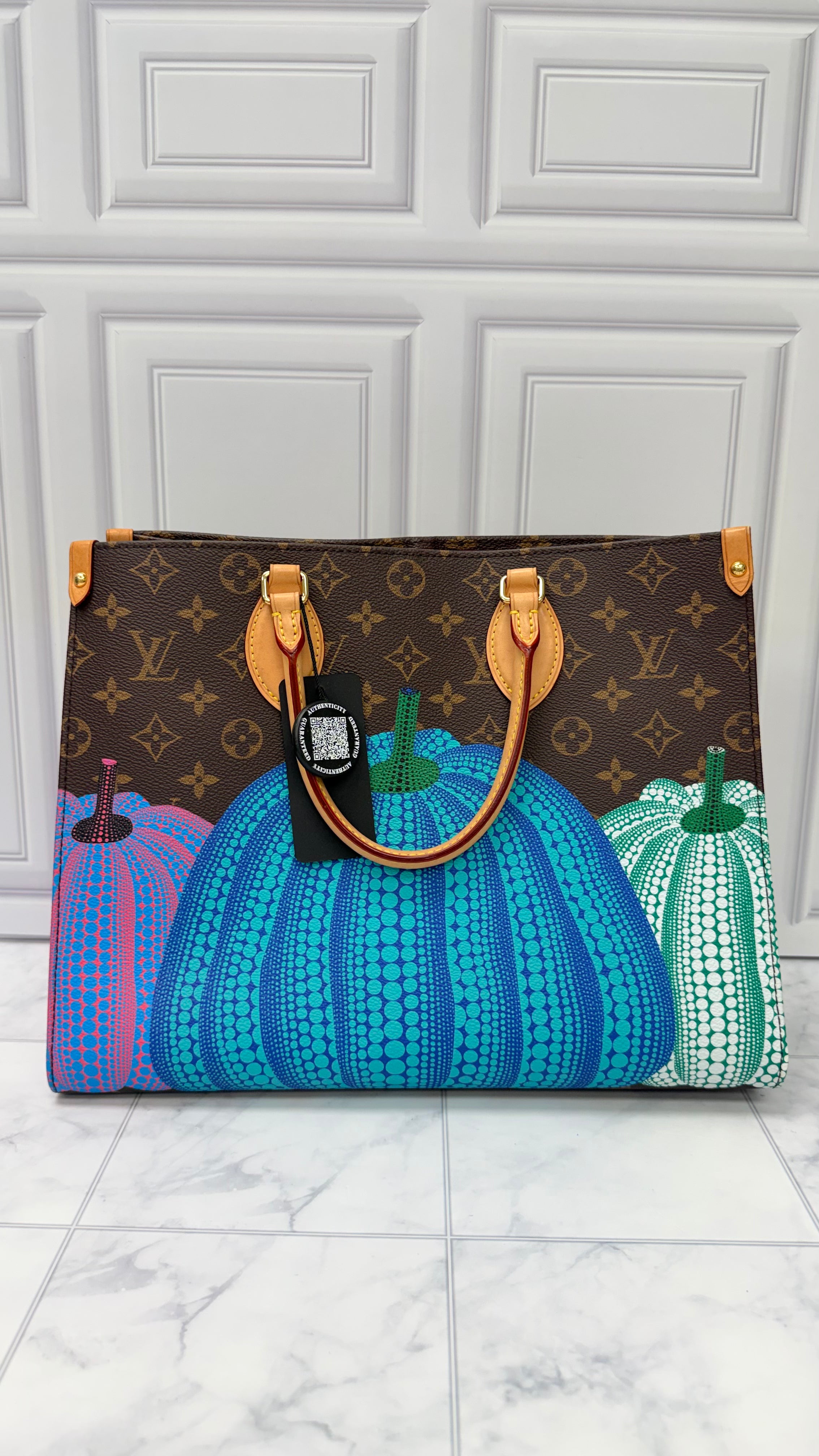 LIKE NEW - Louis Vuitton X Kusama Monogram Pumpkin On The Go MM Tote Bag