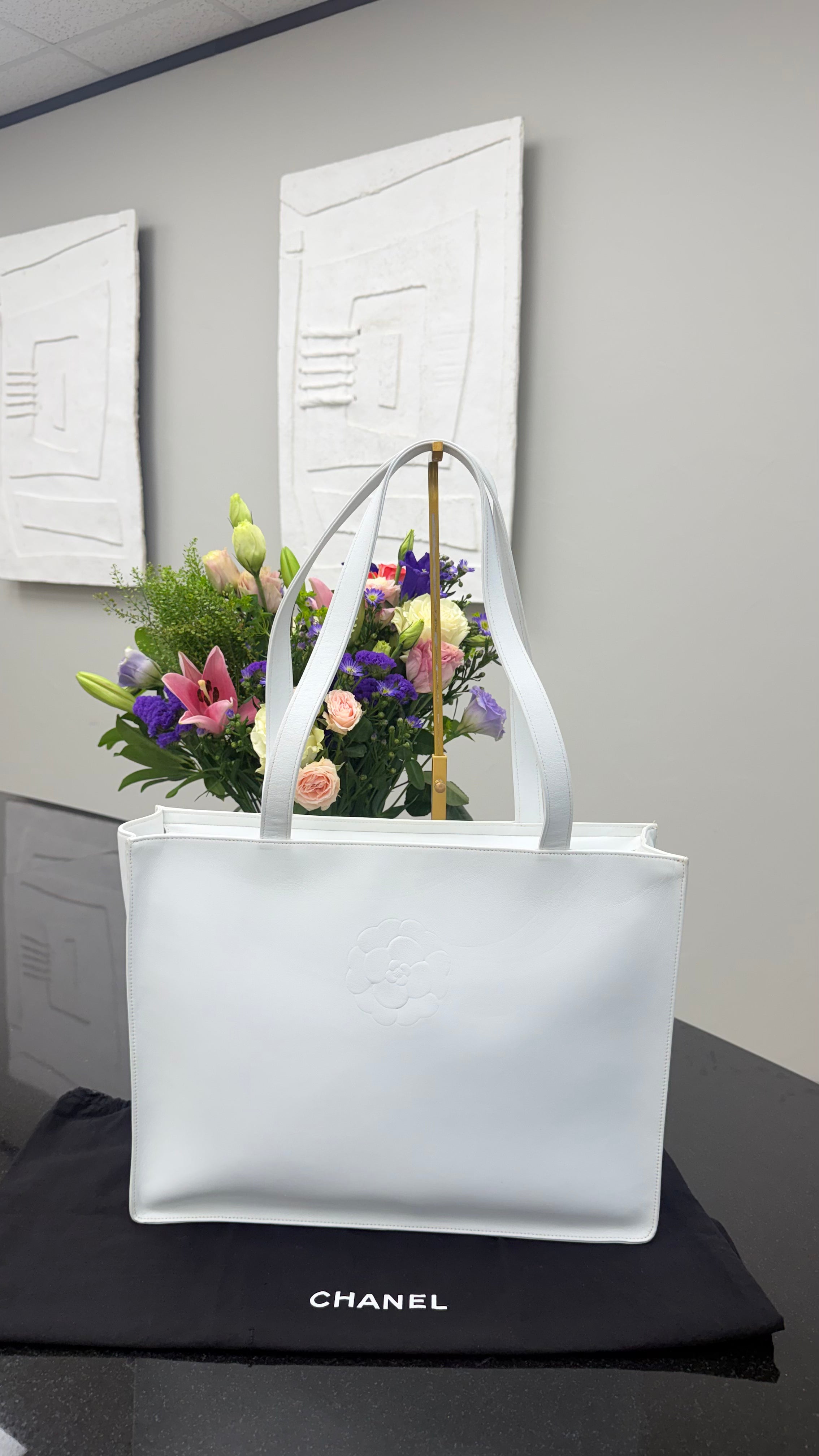 Chanel White Leather Timeless Tote Bag