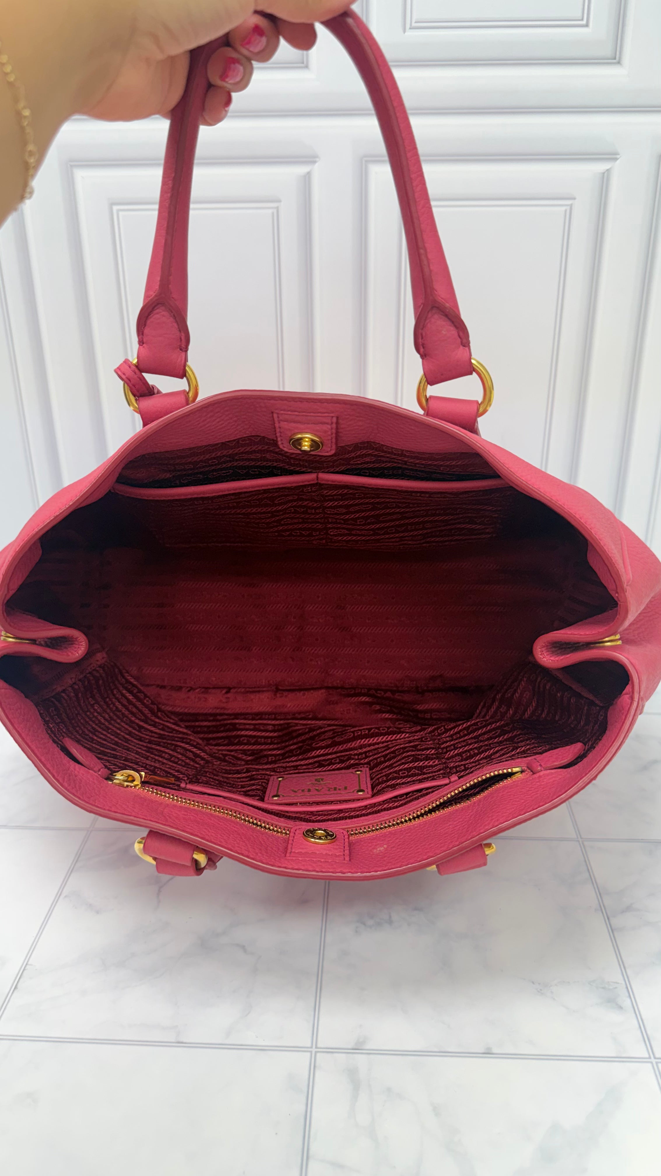 Prada Magenta Pink Grained Leather Handbag