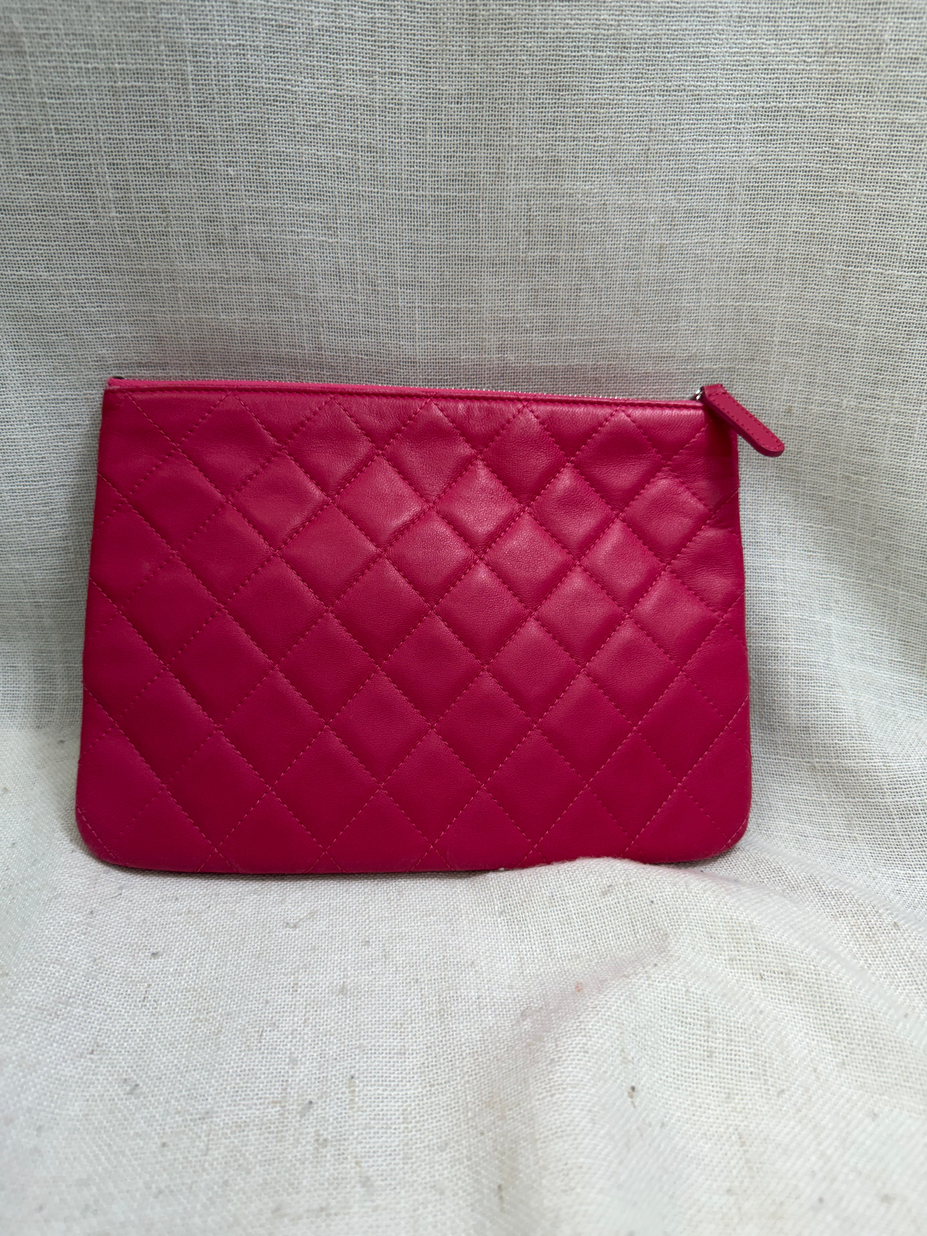 Chanel Hot Pink Lambskin Leather O-Case Clutch Bag