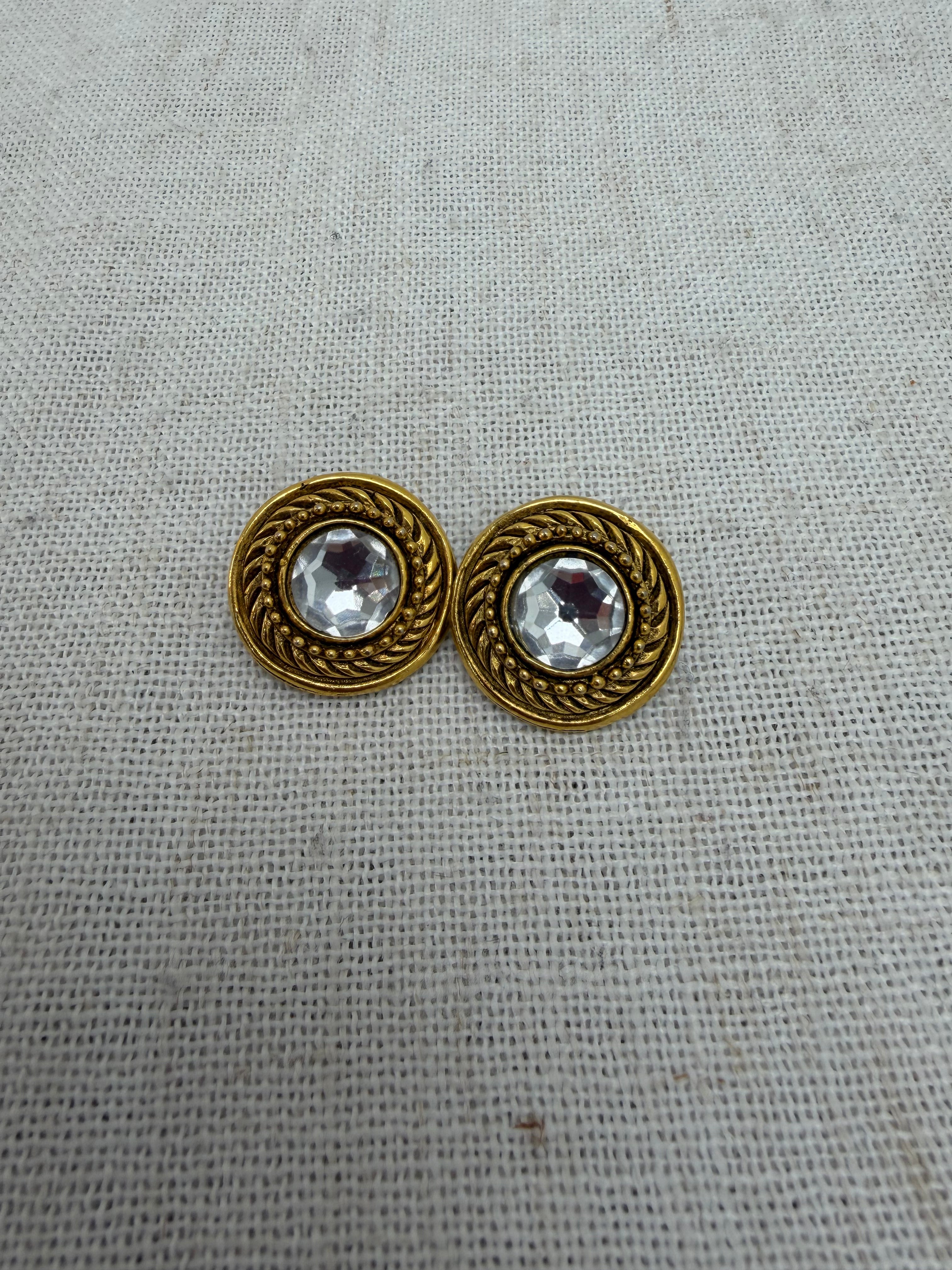 Chanel Vintage Gold Tone Crystal Clipon Earrings