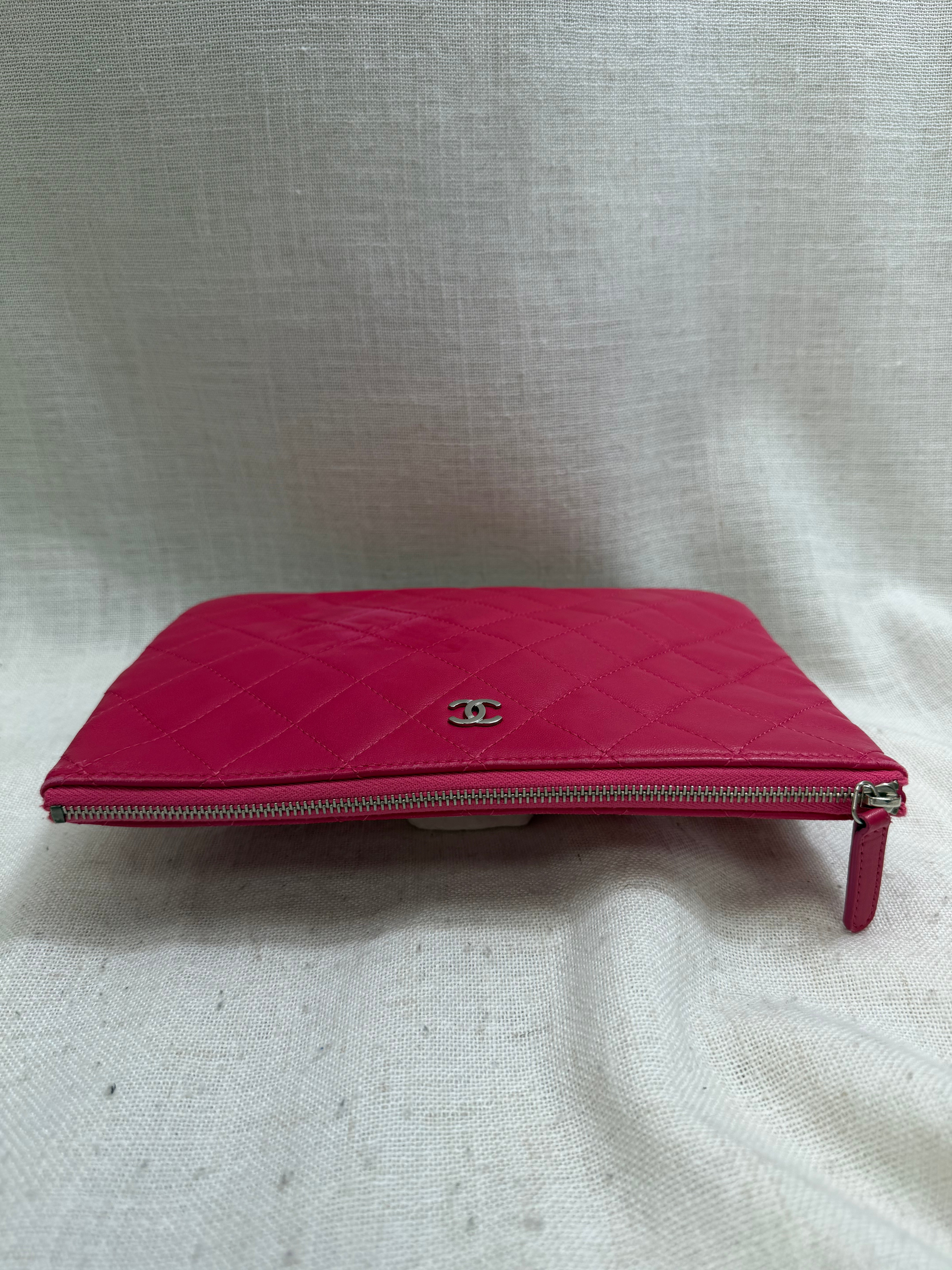 Chanel Hot Pink Lambskin Leather O-Case Clutch Bag