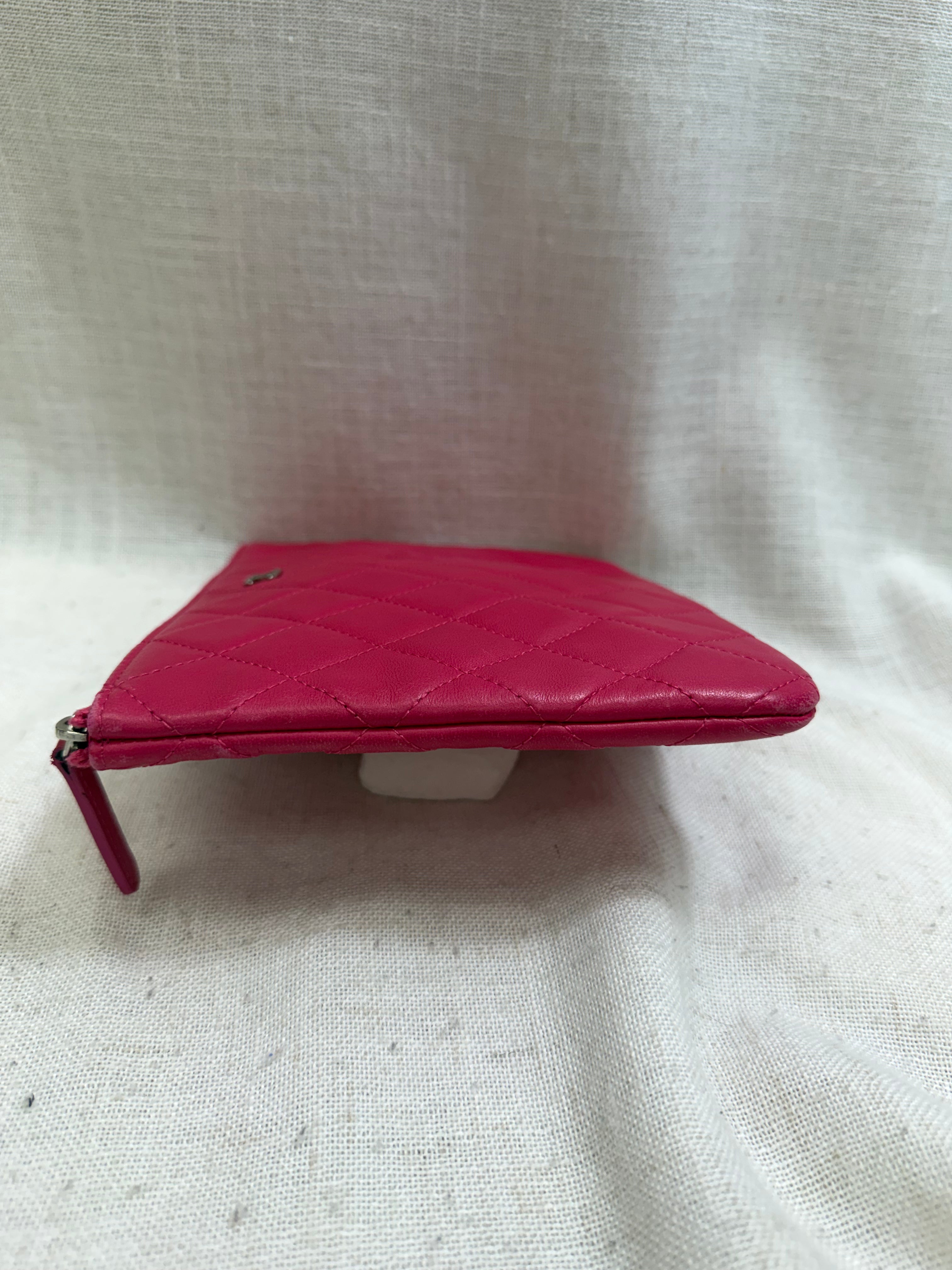 Chanel Hot Pink Lambskin Leather O-Case Clutch Bag