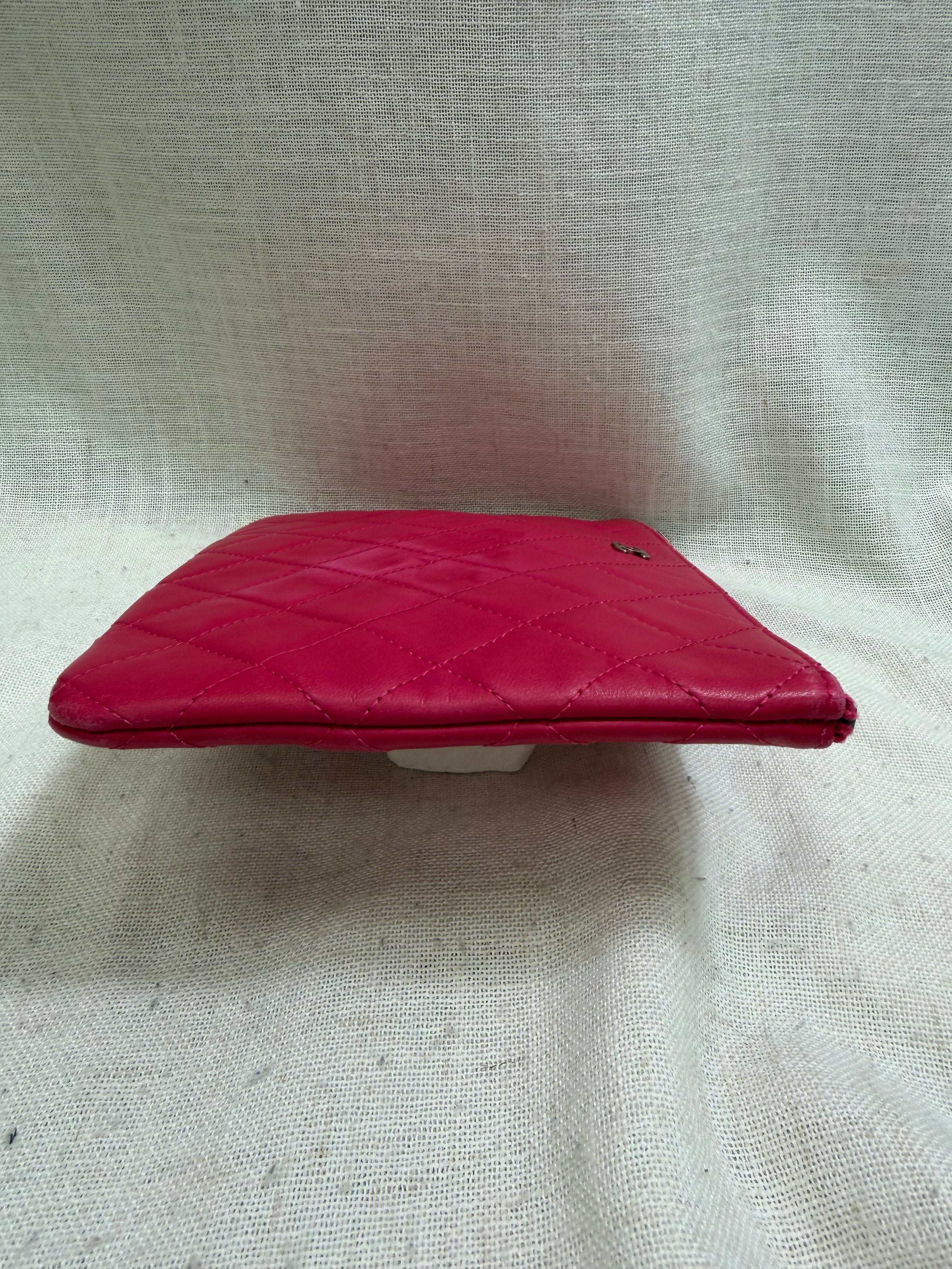 Chanel Hot Pink Lambskin Leather O-Case Clutch Bag
