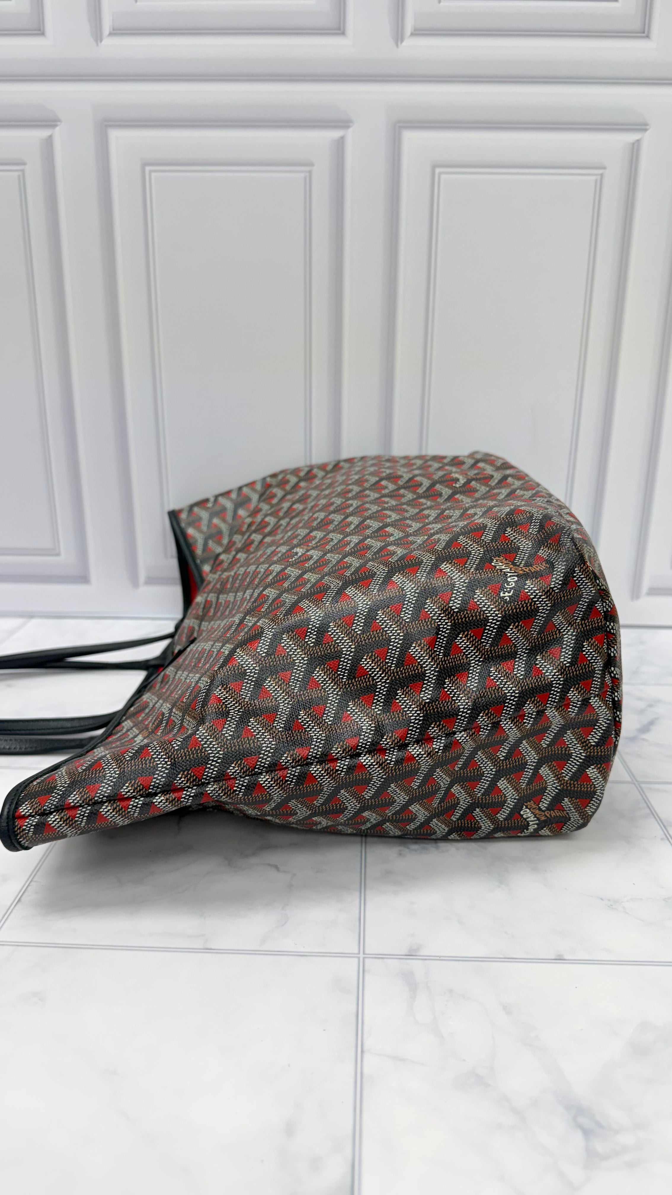 LIKE NEW - Goyard Black And Red Goyardine Saint Louis PM Tote Bag