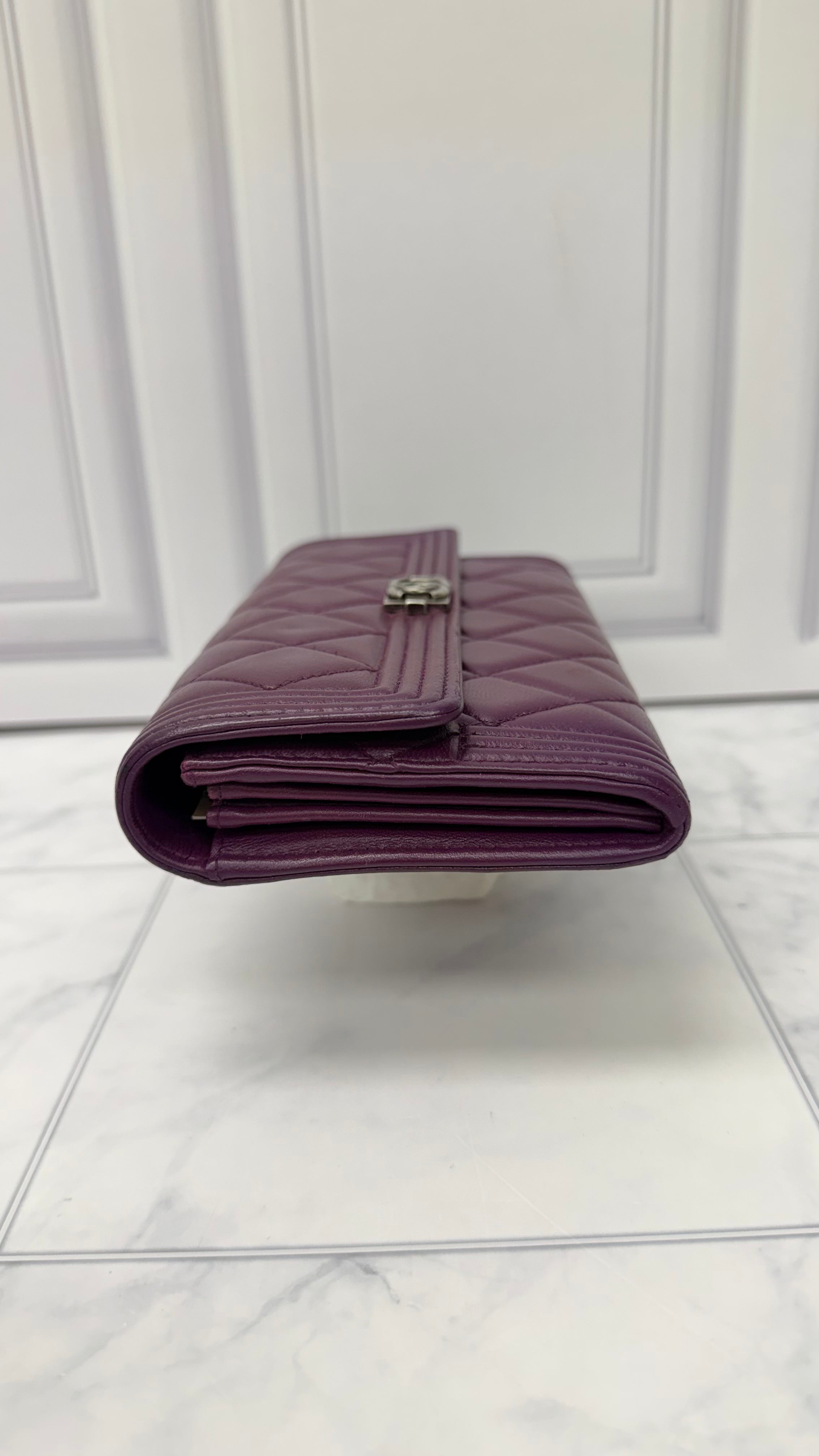Chanel Purple Quilted Leather Boy Flap Wallet