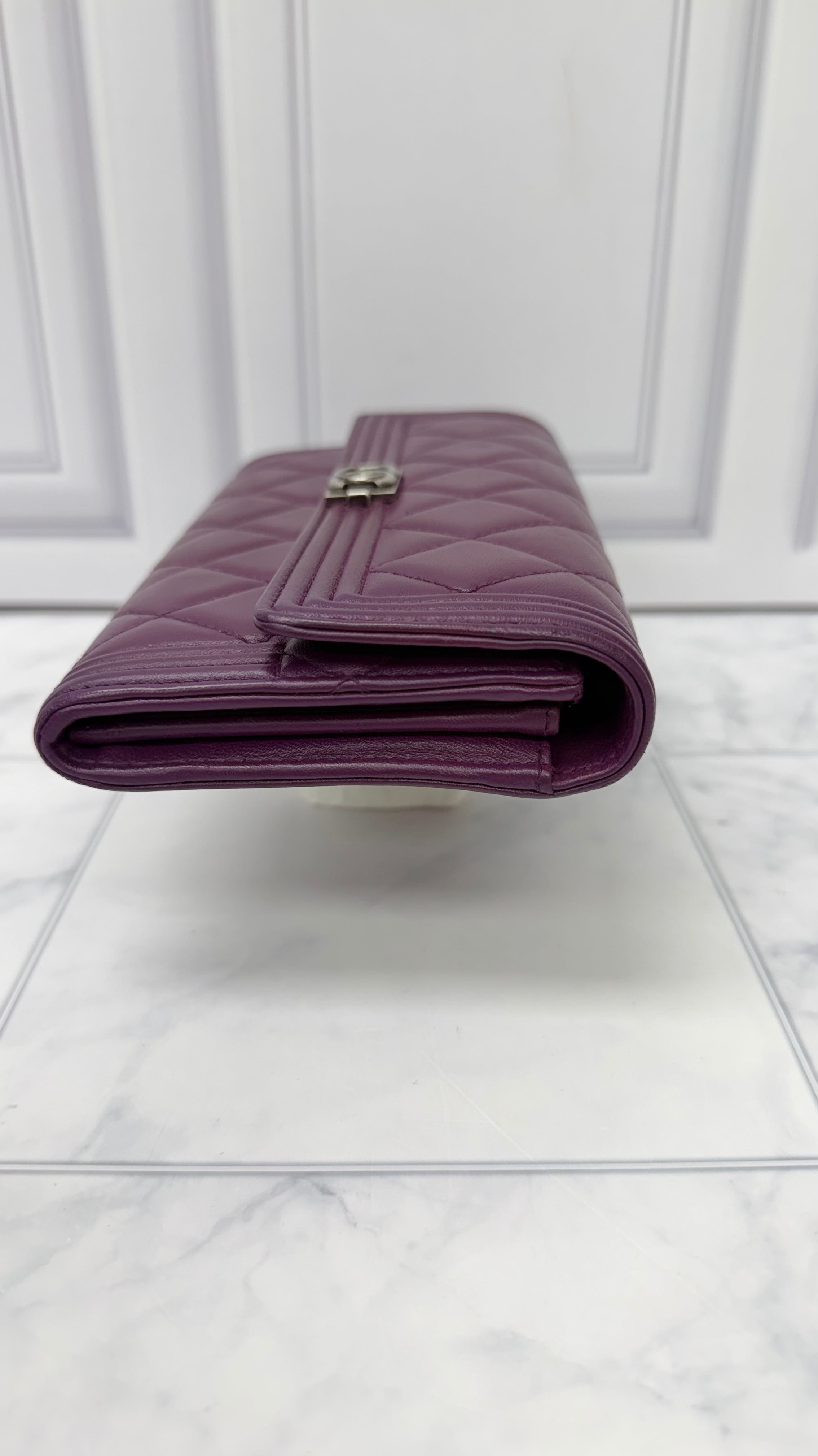 Chanel Purple Quilted Leather Boy Flap Wallet