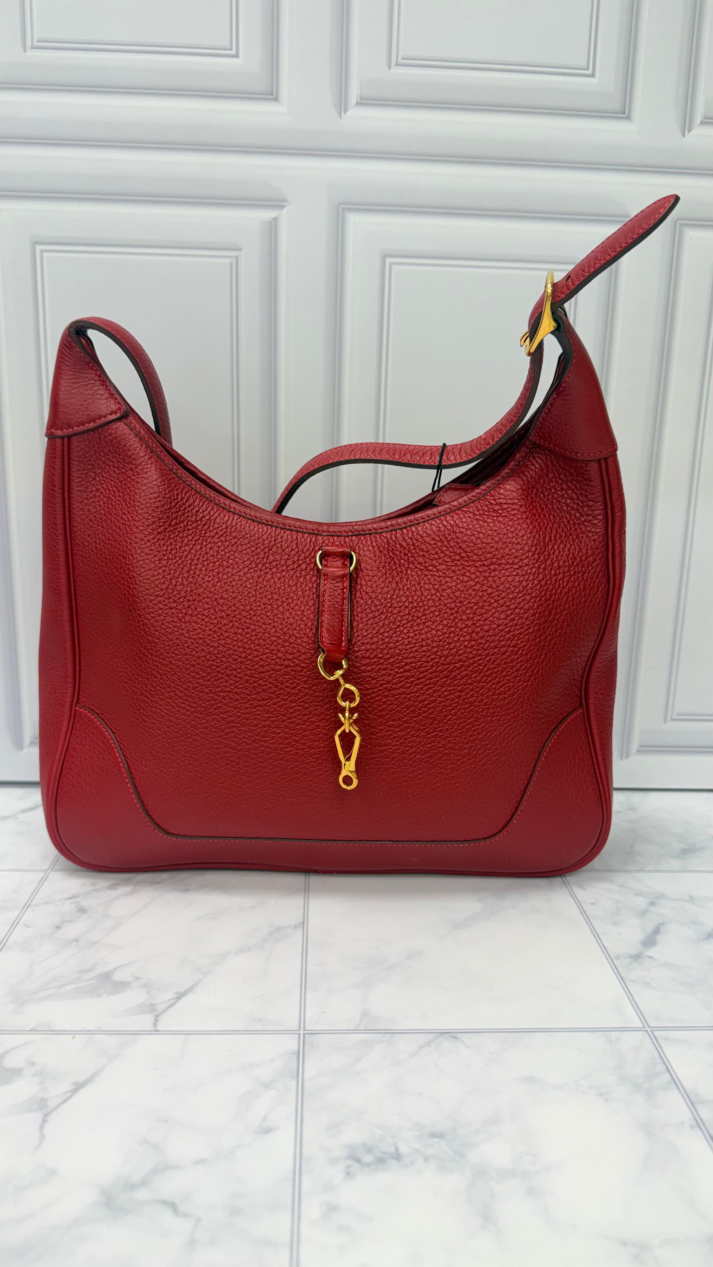 Hermes Red Togo Leather Trim 31 Shoulder Bag