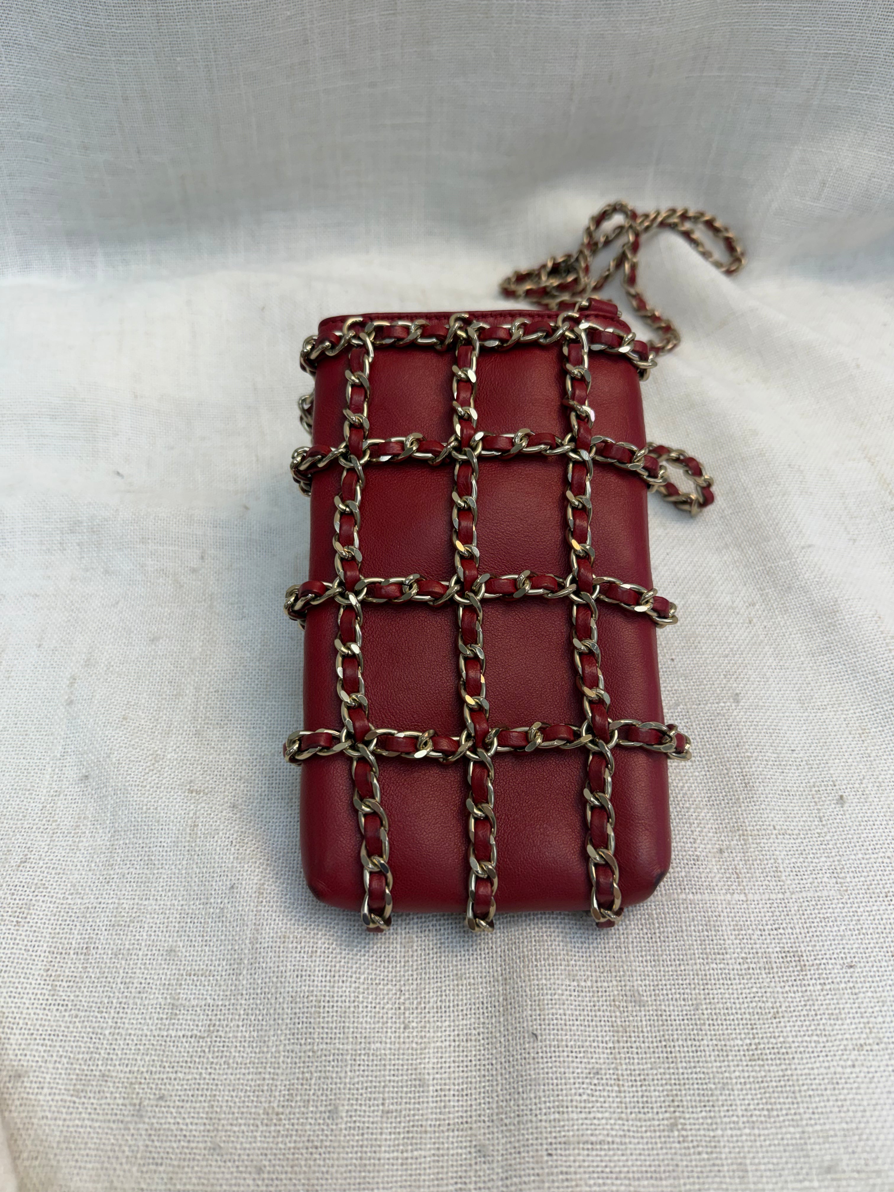 Chanel Red Calfskin Tech Me Out Phone Crossbody Holder