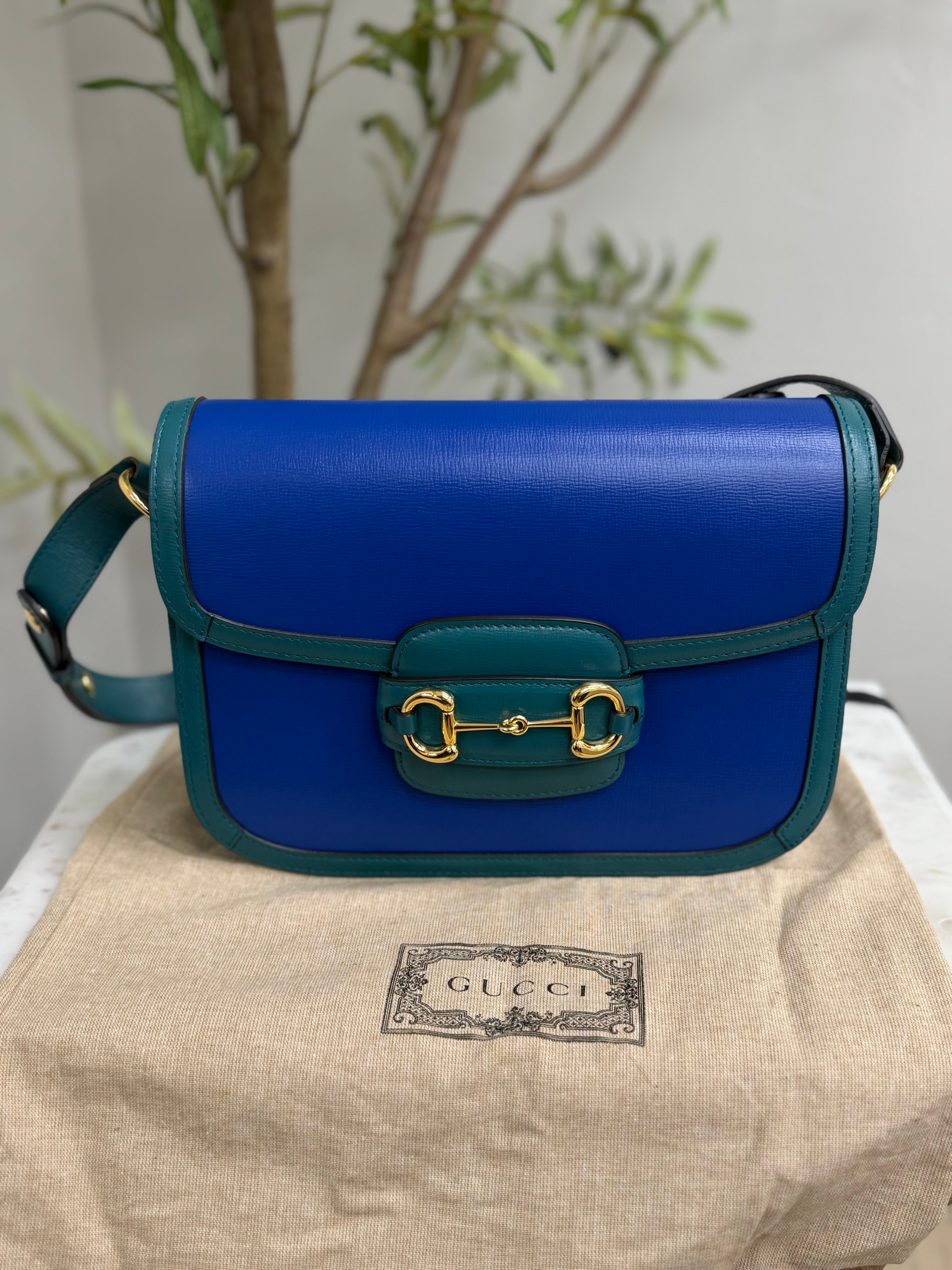 LIKE NEW Gucci Royal Blue Leather Medium Horsebit Shoulder Bag