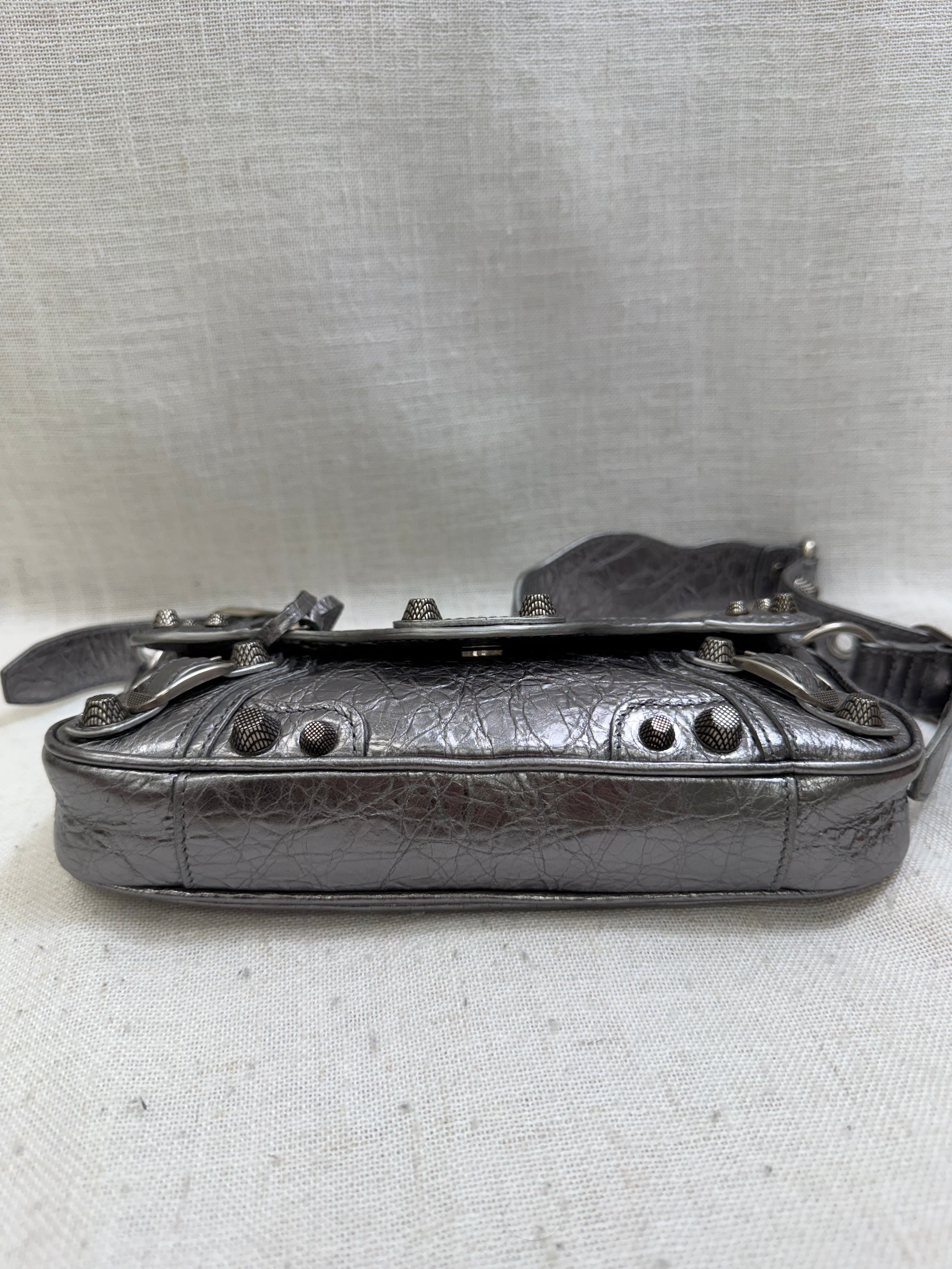 Balenciaga Metallic Silver Leather Le Cagole Sling Bag
