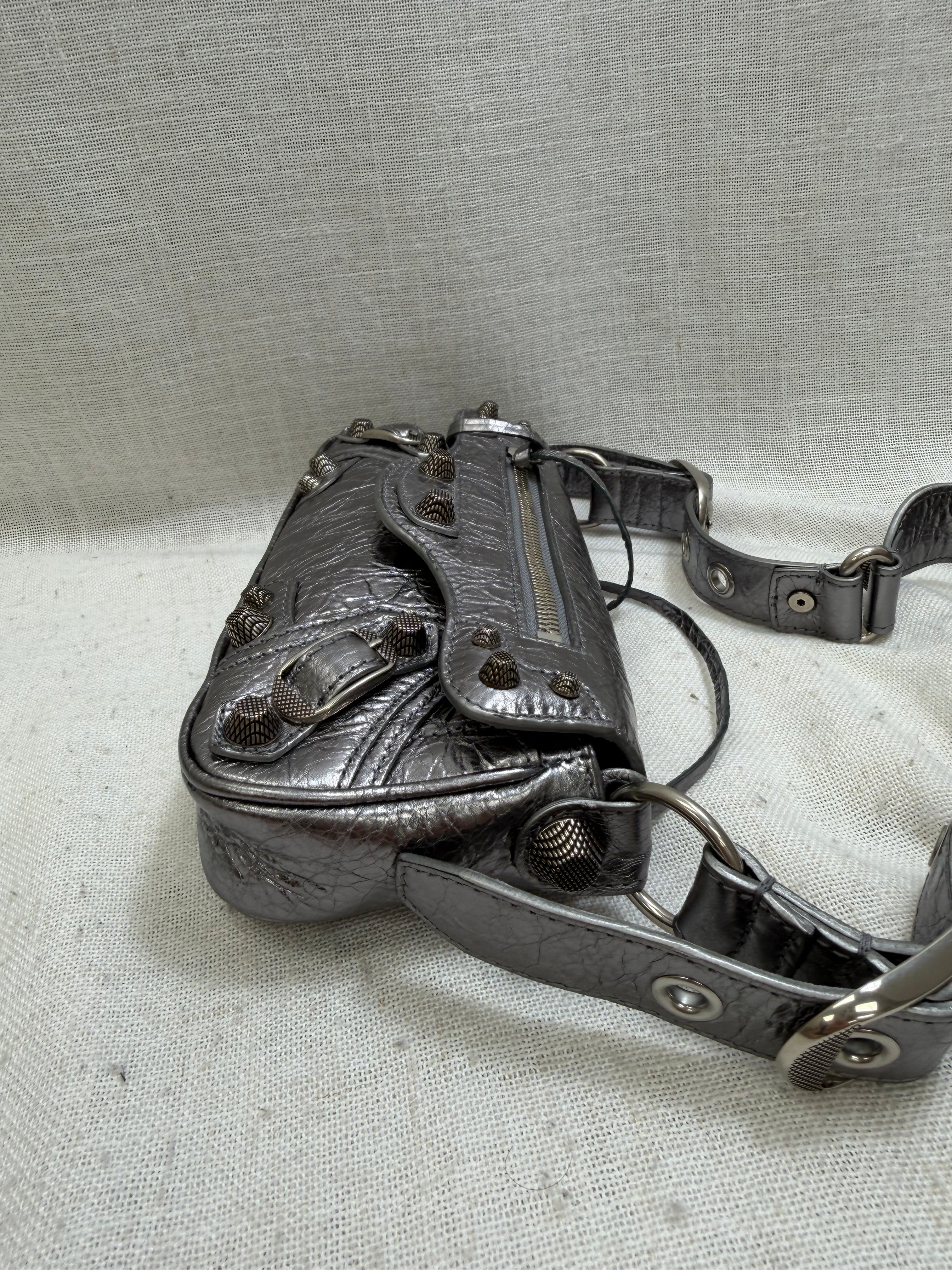 Balenciaga Metallic Silver Leather Le Cagole Sling Bag