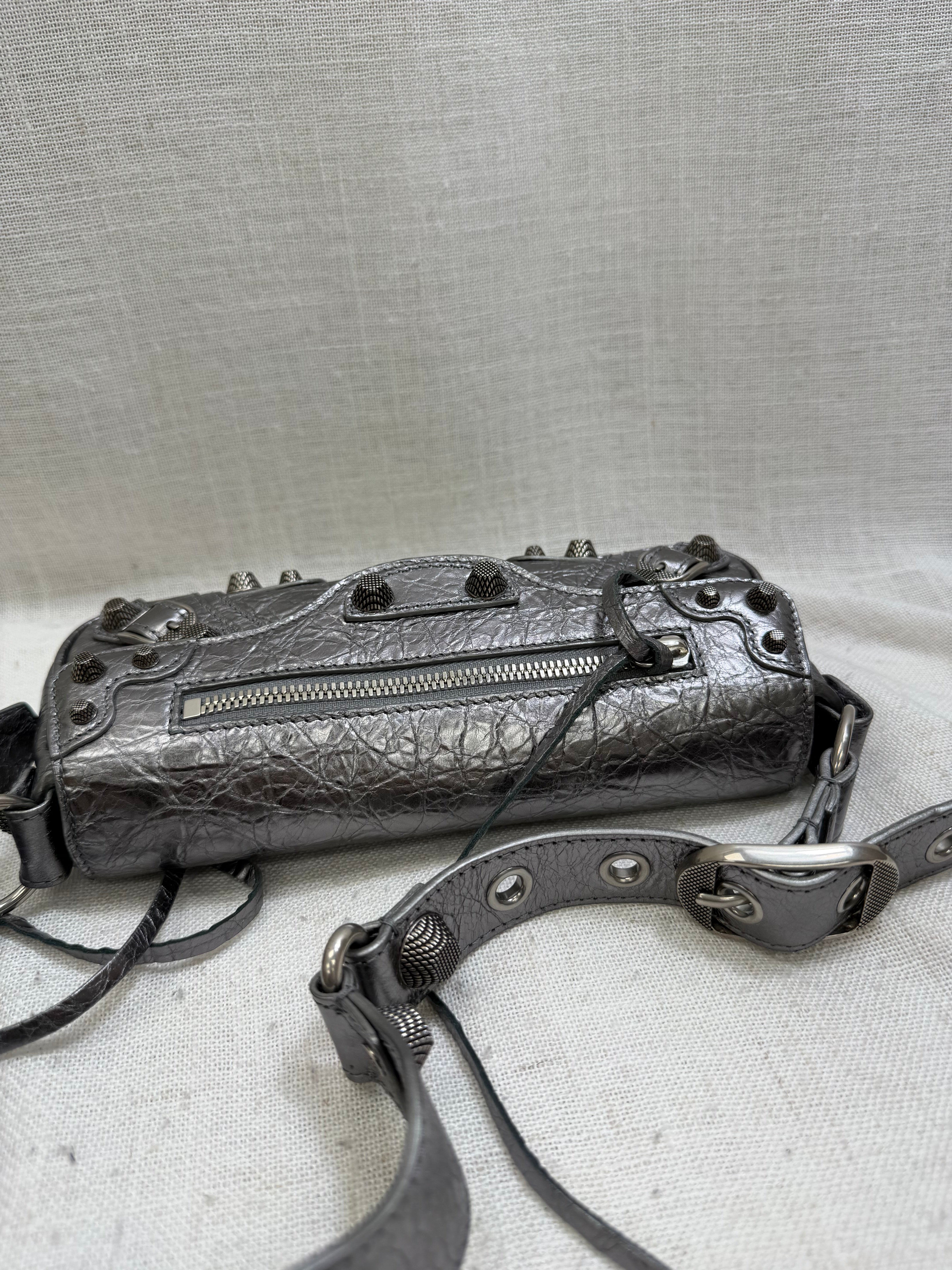 Balenciaga Metallic Silver Leather Le Cagole Sling Bag