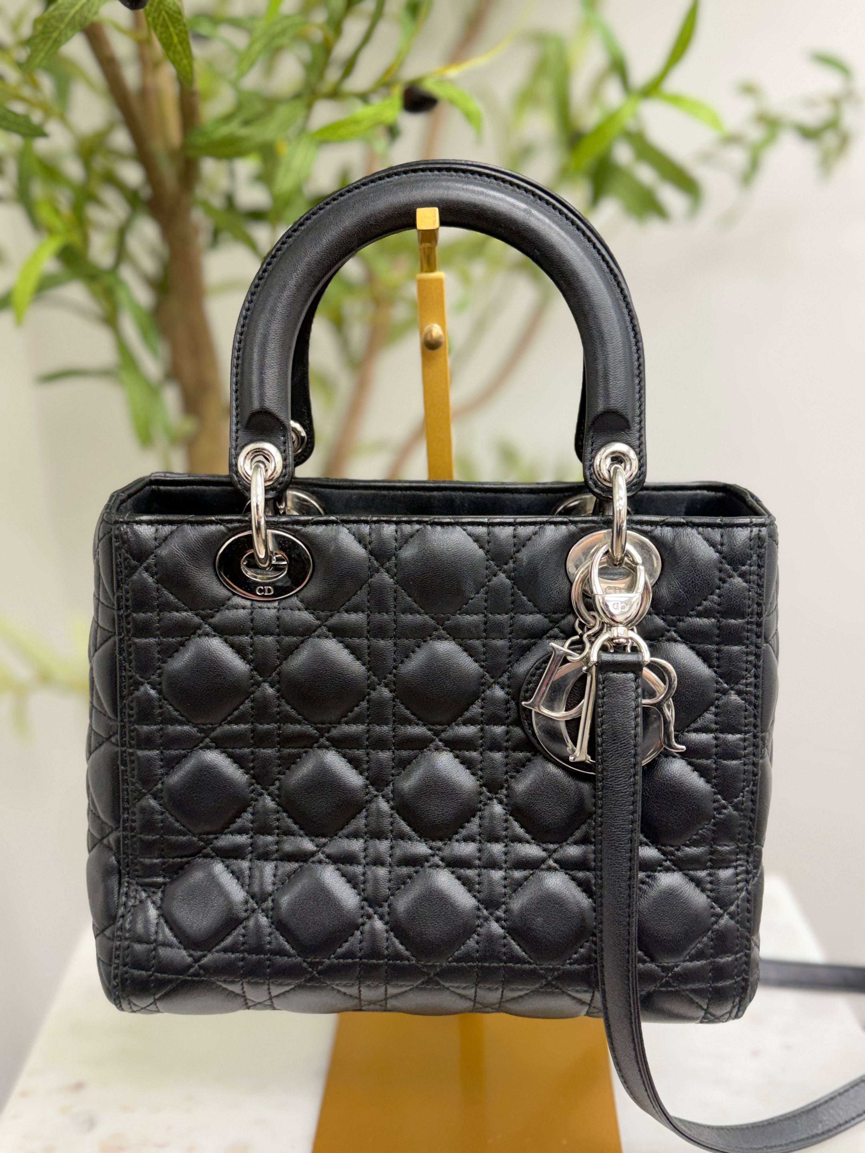 Christian Dior Black Leather Medium Lady Dior Bag