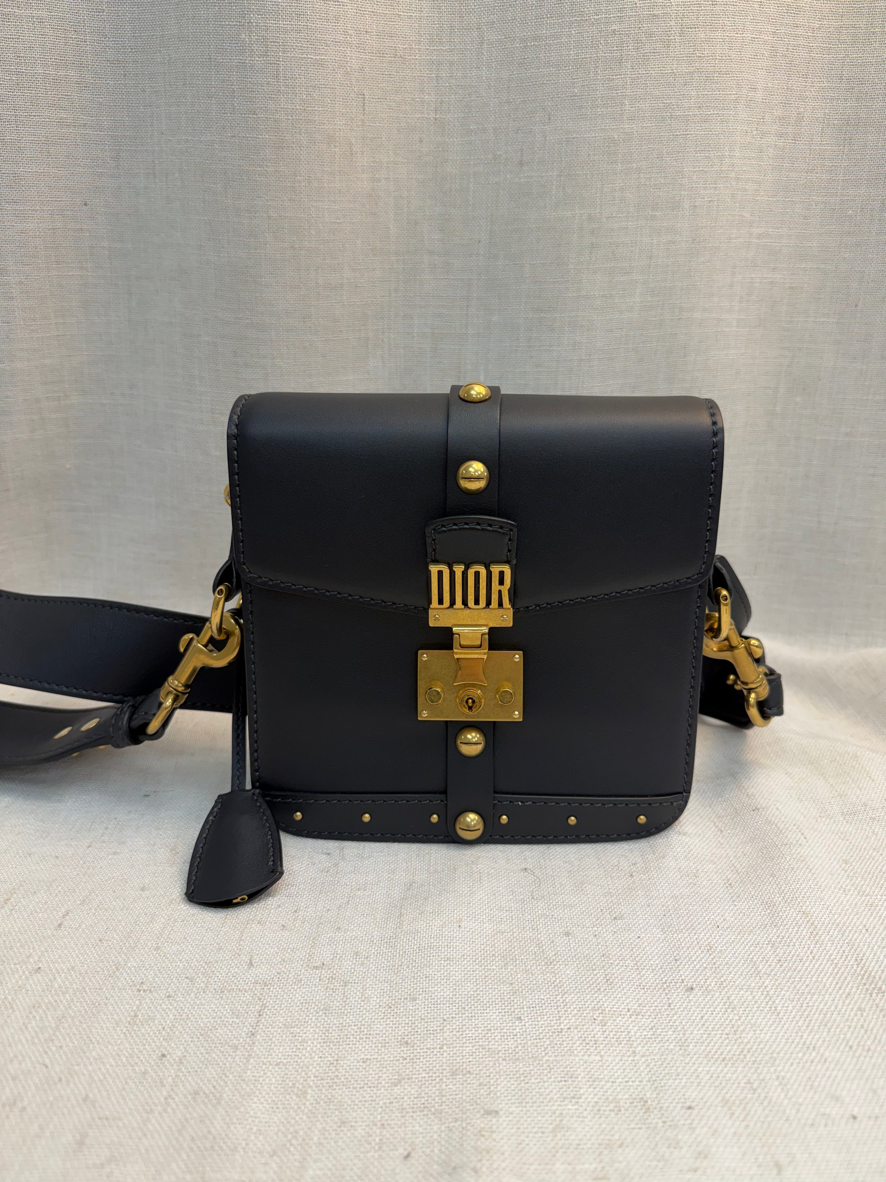Christian Dior Black Leather DiorAddict Studded Shoulder Bag