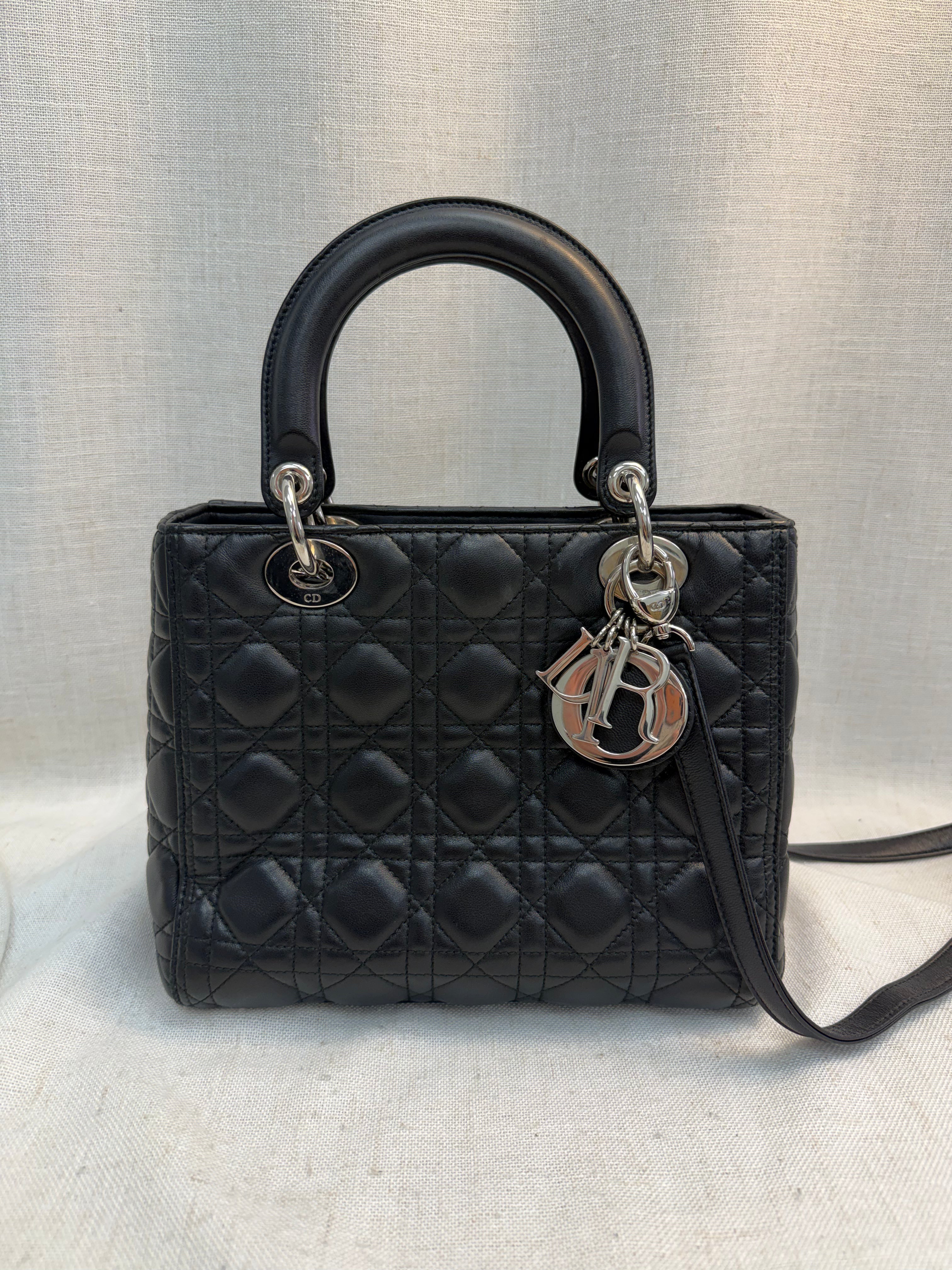 Christian Dior Black Leather Medium Lady Dior Bag