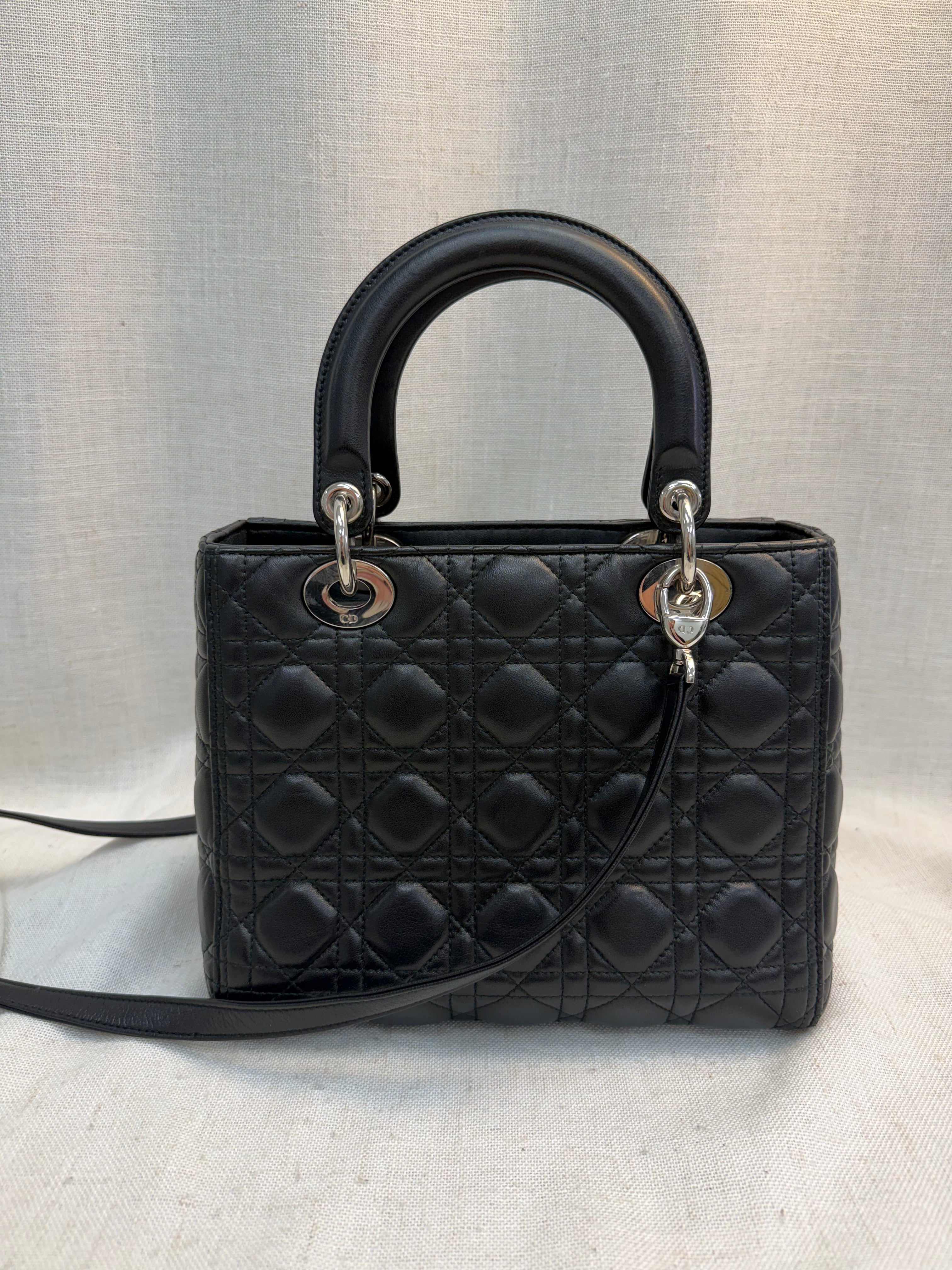 Christian Dior Black Leather Medium Lady Dior Bag