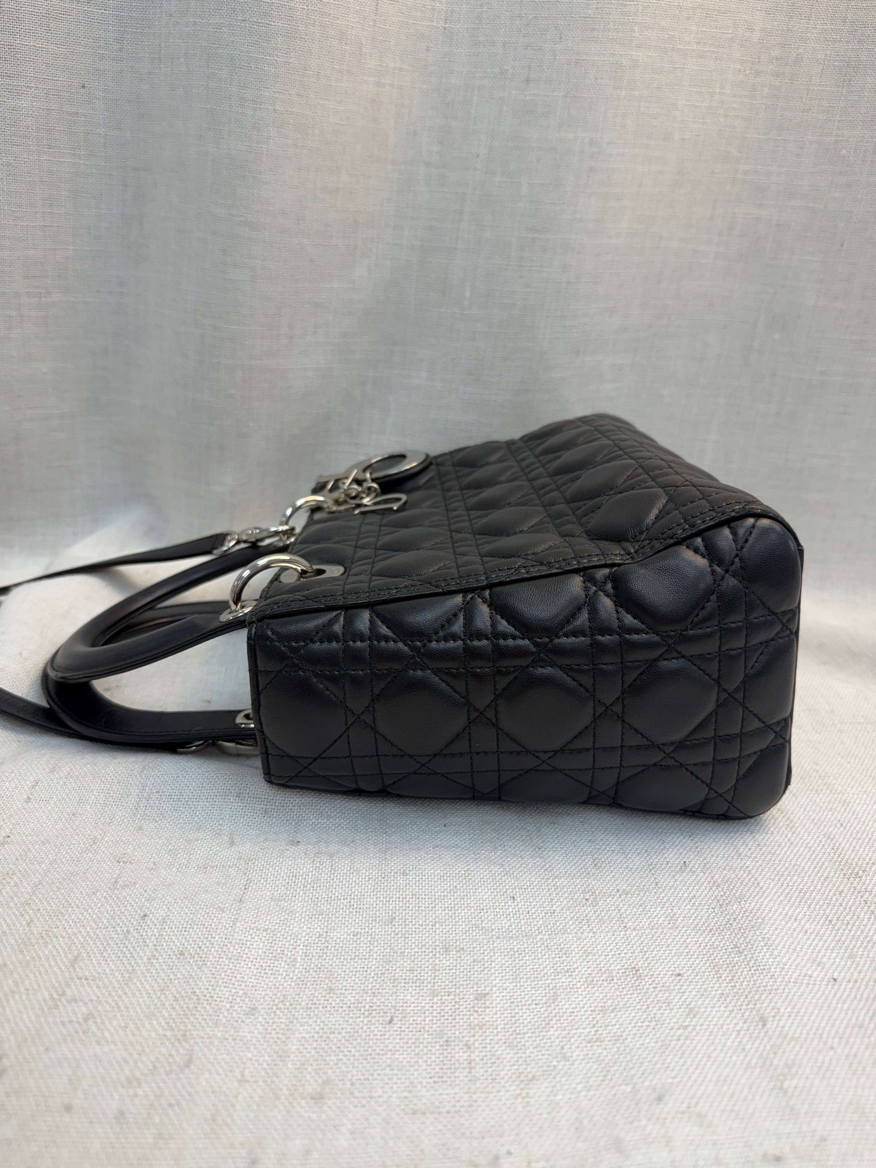 Christian Dior Black Leather Medium Lady Dior Bag