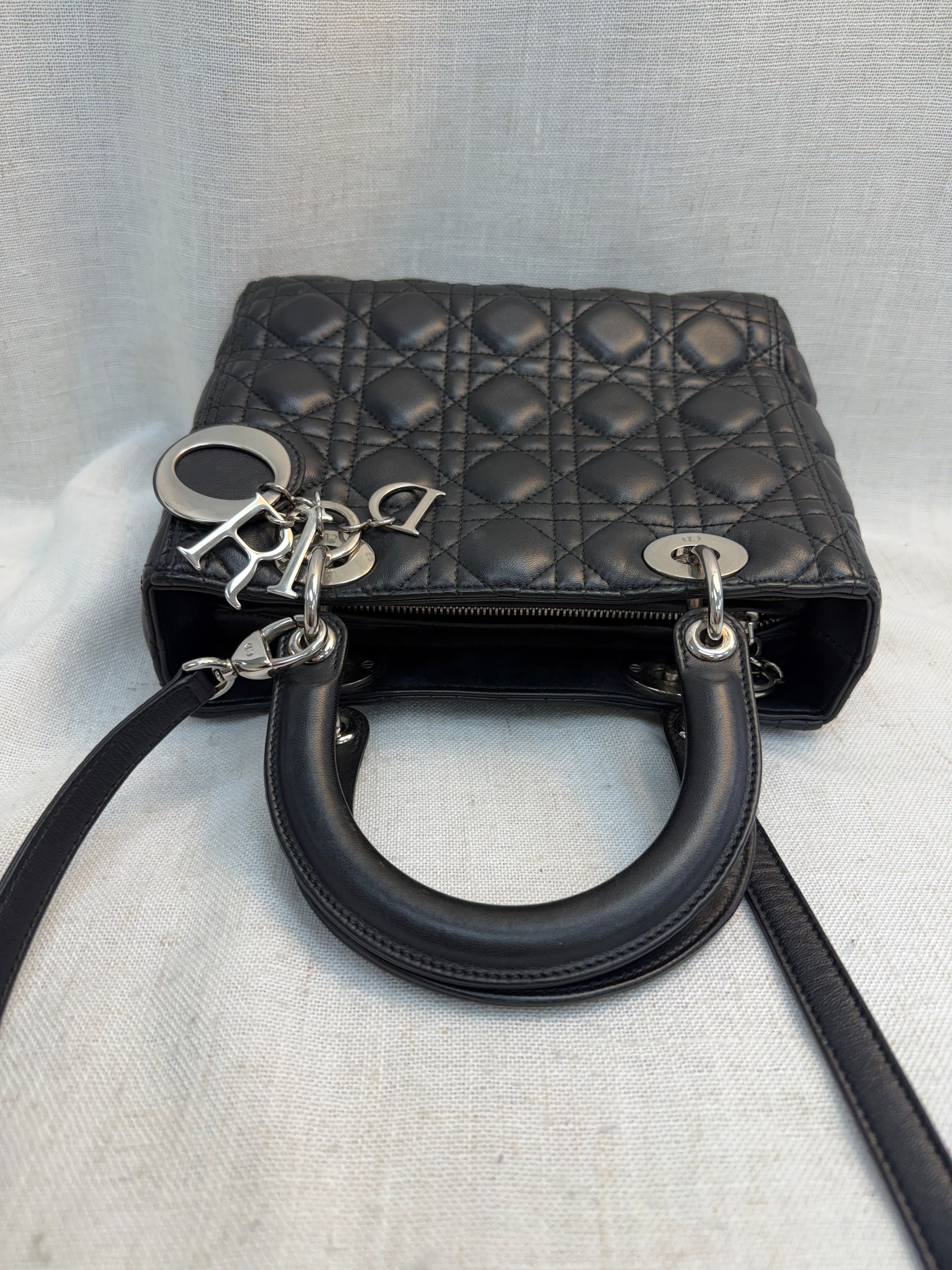 Christian Dior Black Leather Medium Lady Dior Bag