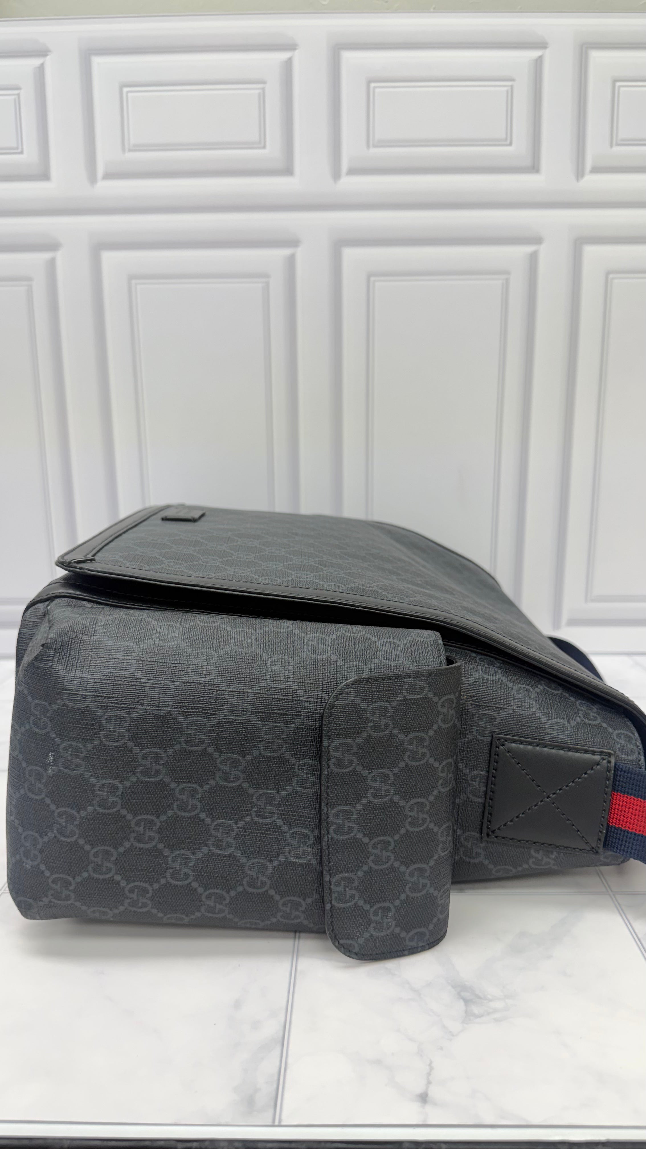 Gucci Black GG Supreme Diaper Bag With Changing Mat