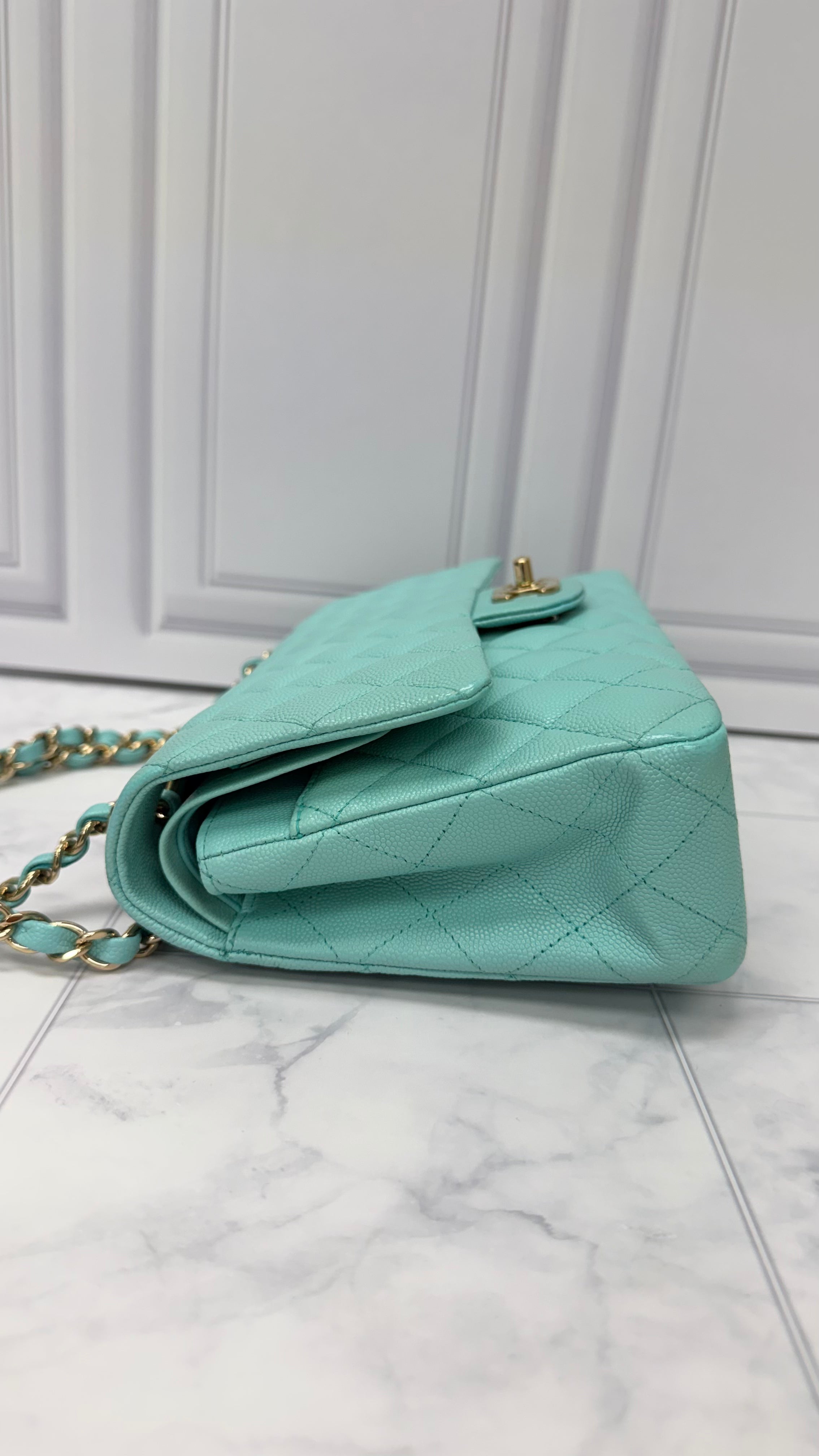 Chanel Turquoise Caviar Leather Classic Medium Double Flap Bag