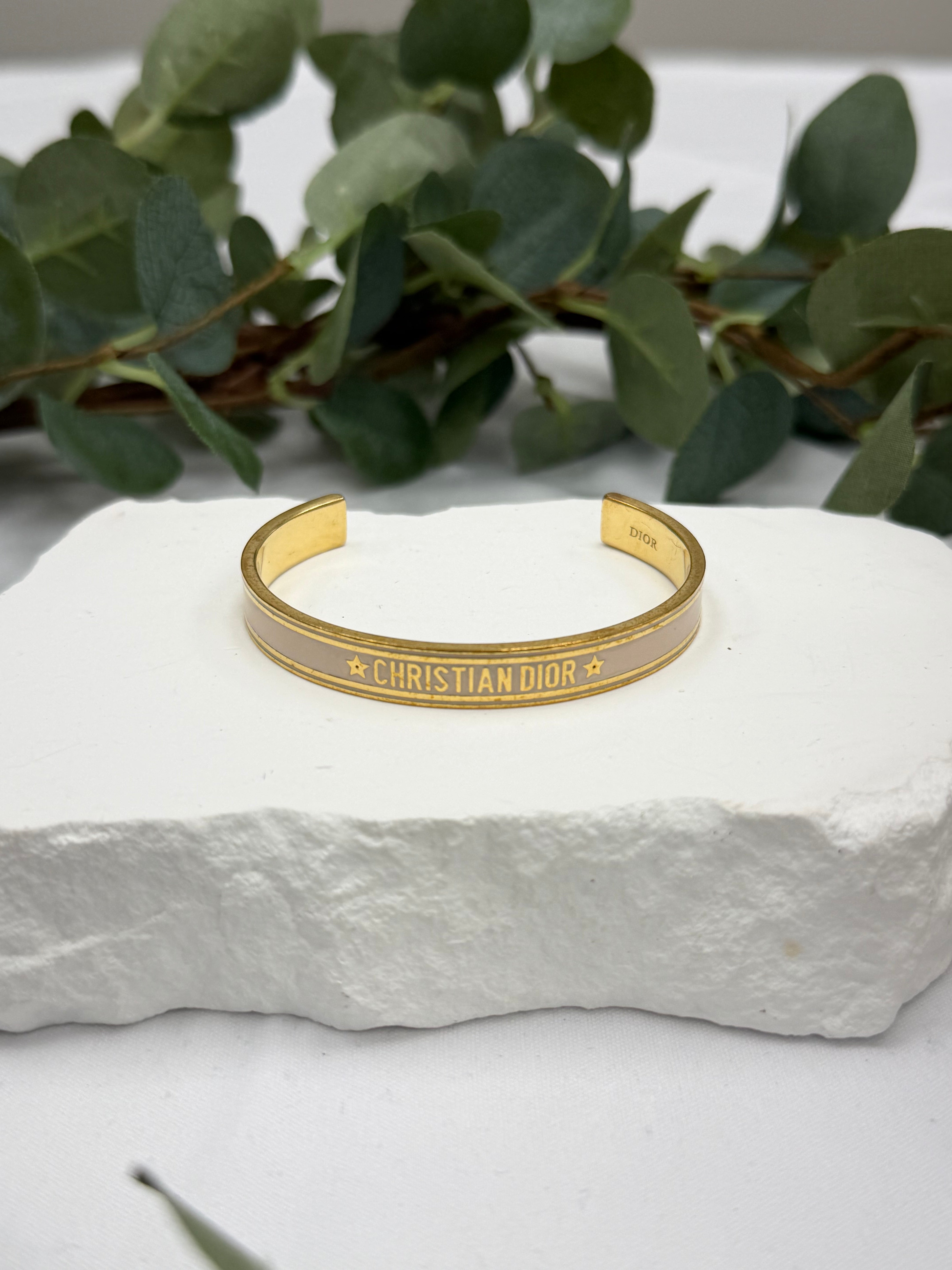 Christian Dior Gold Tone And White Enamel Cuff