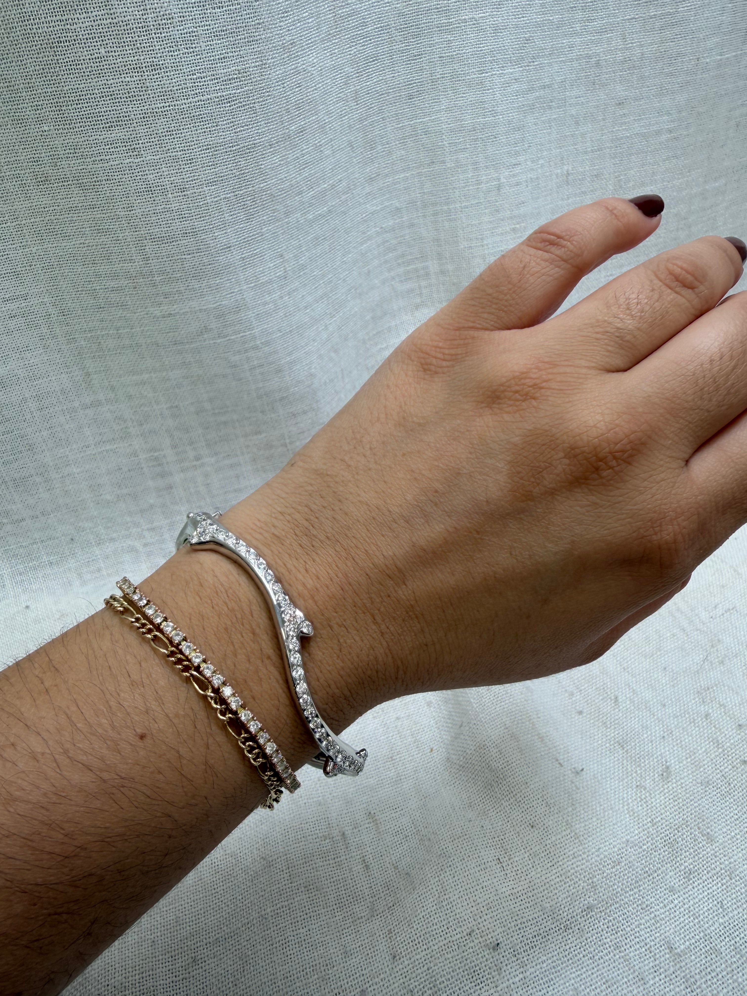 Christian Dior 18k White Gold And Diamonds Bois De Rose Bangle Bracelet