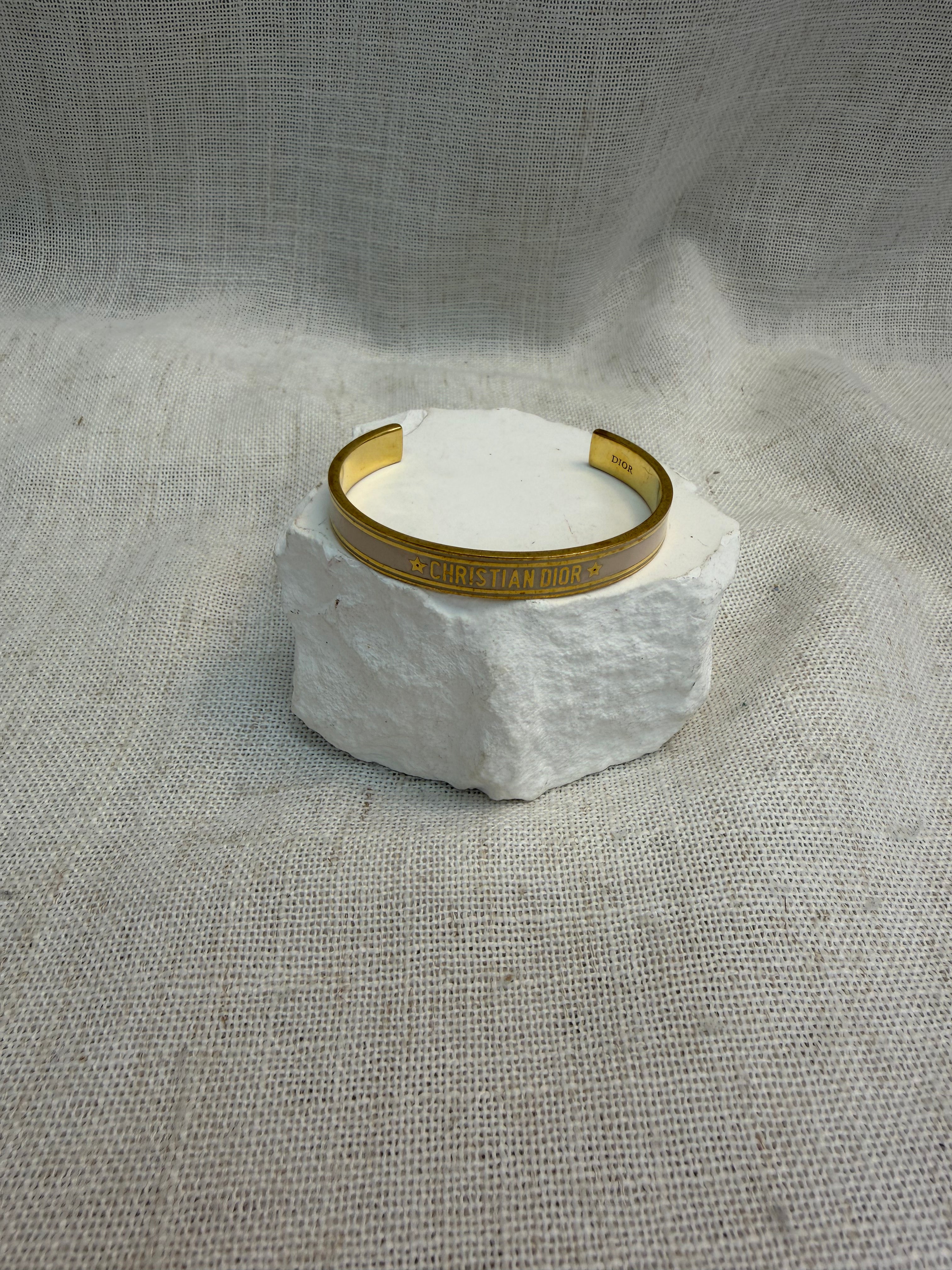 Christian Dior Gold Tone And White Enamel Cuff