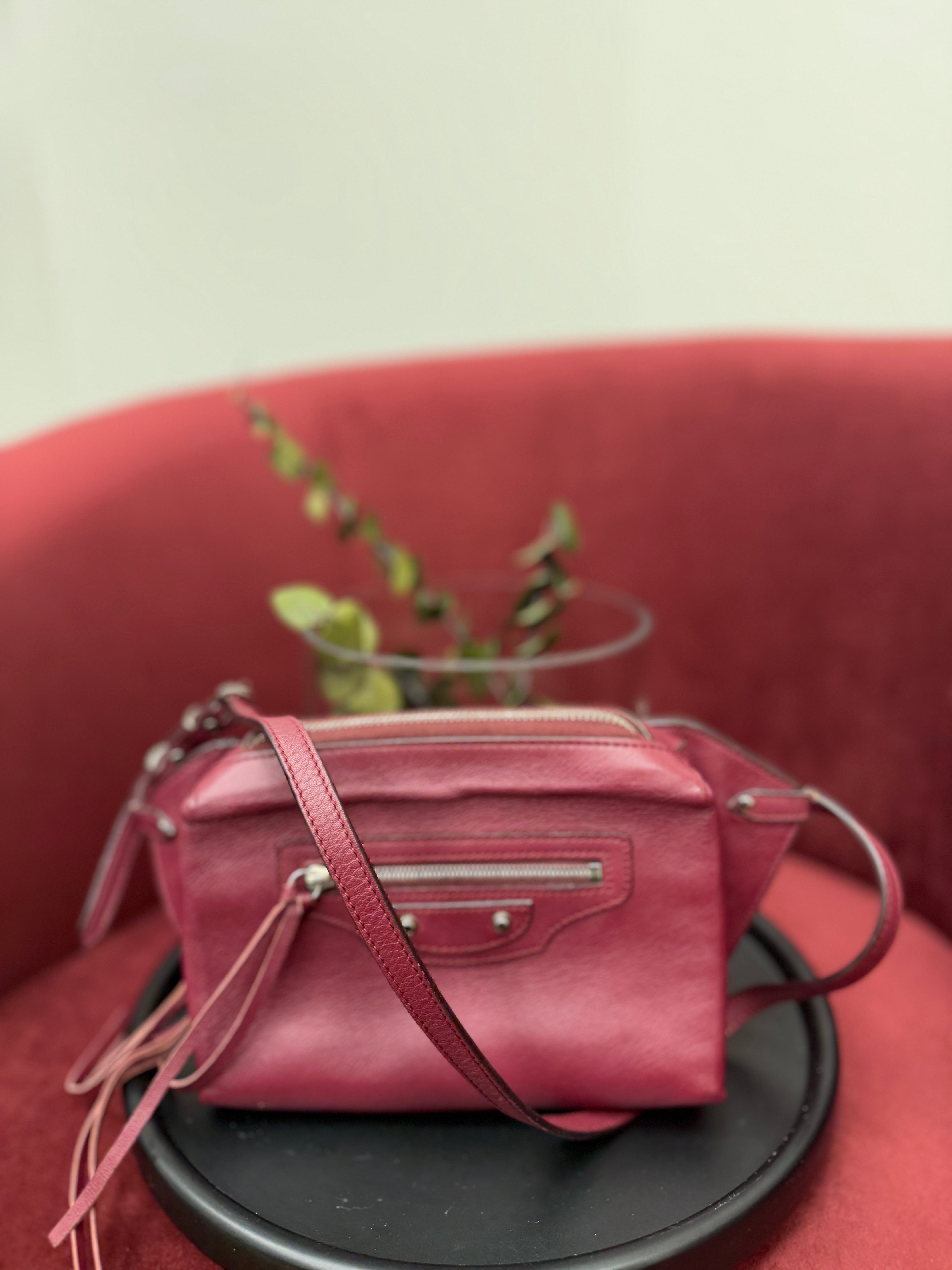 Balenciaga Burgundy Leather Papier Zip Around Belt Bag
