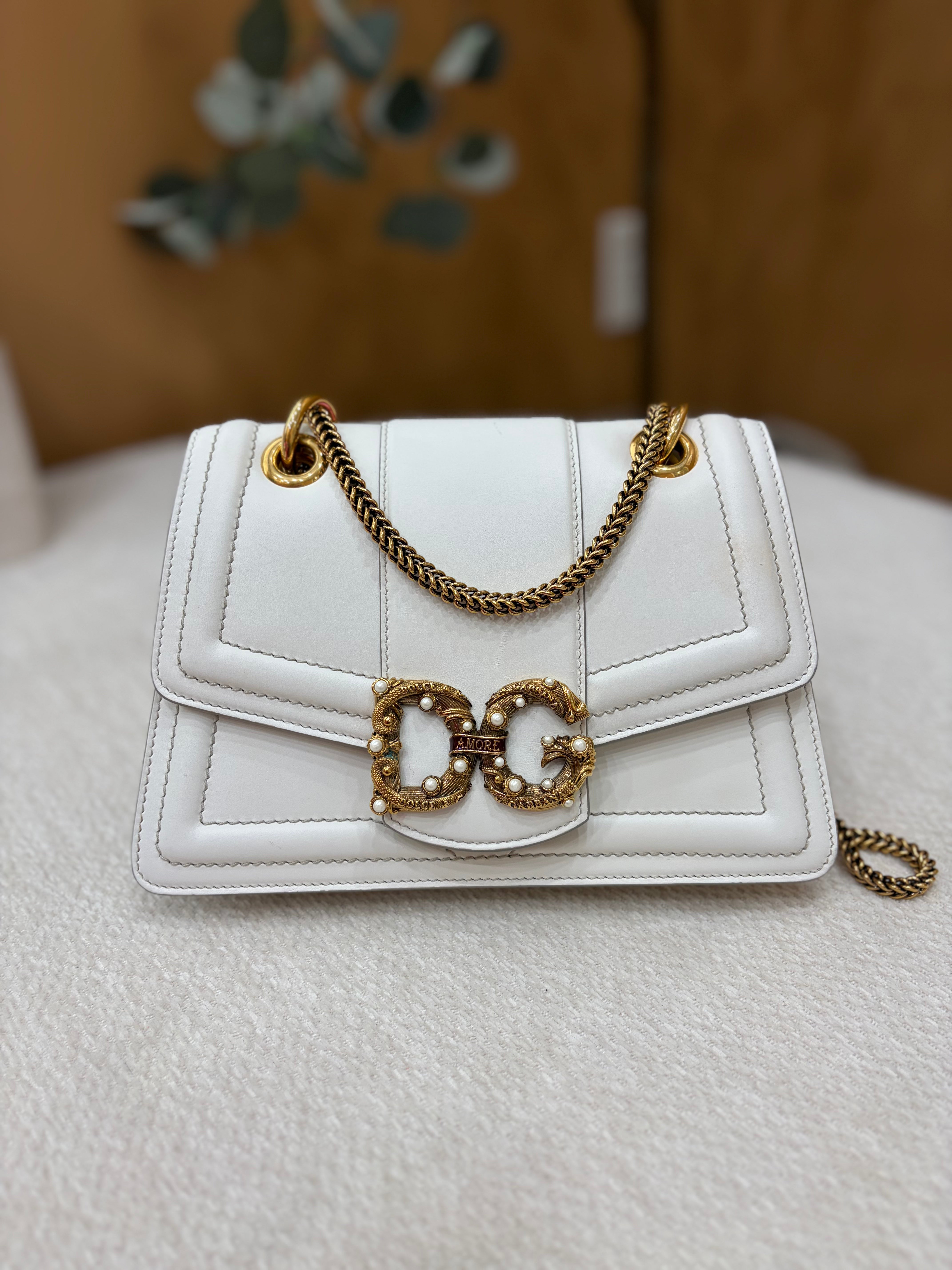Dolce & Gabbana White Leather Amore Envelope Chain Crossbody