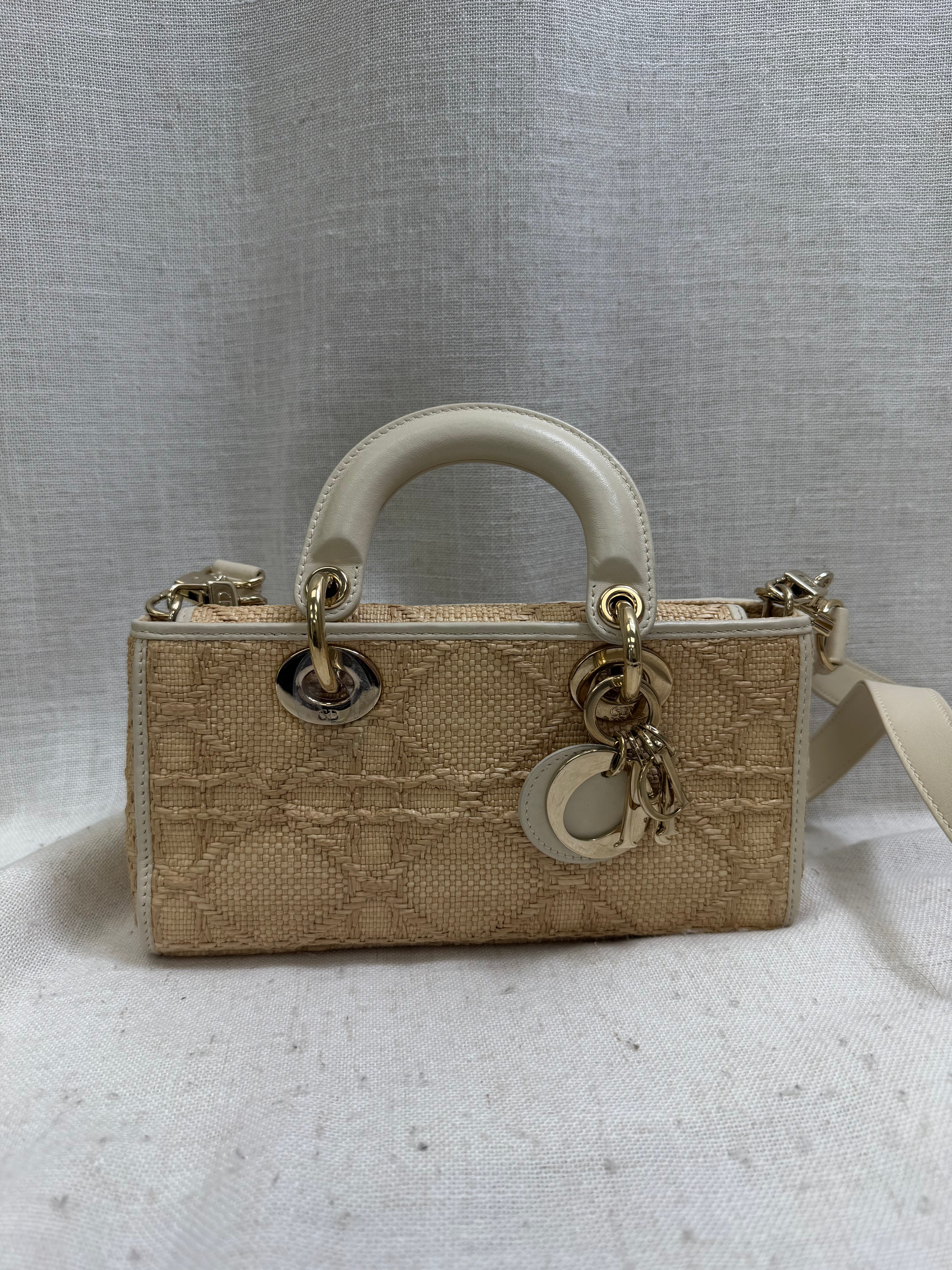 Christian Dior Natural Raffia Lady D-Joy Small Bag