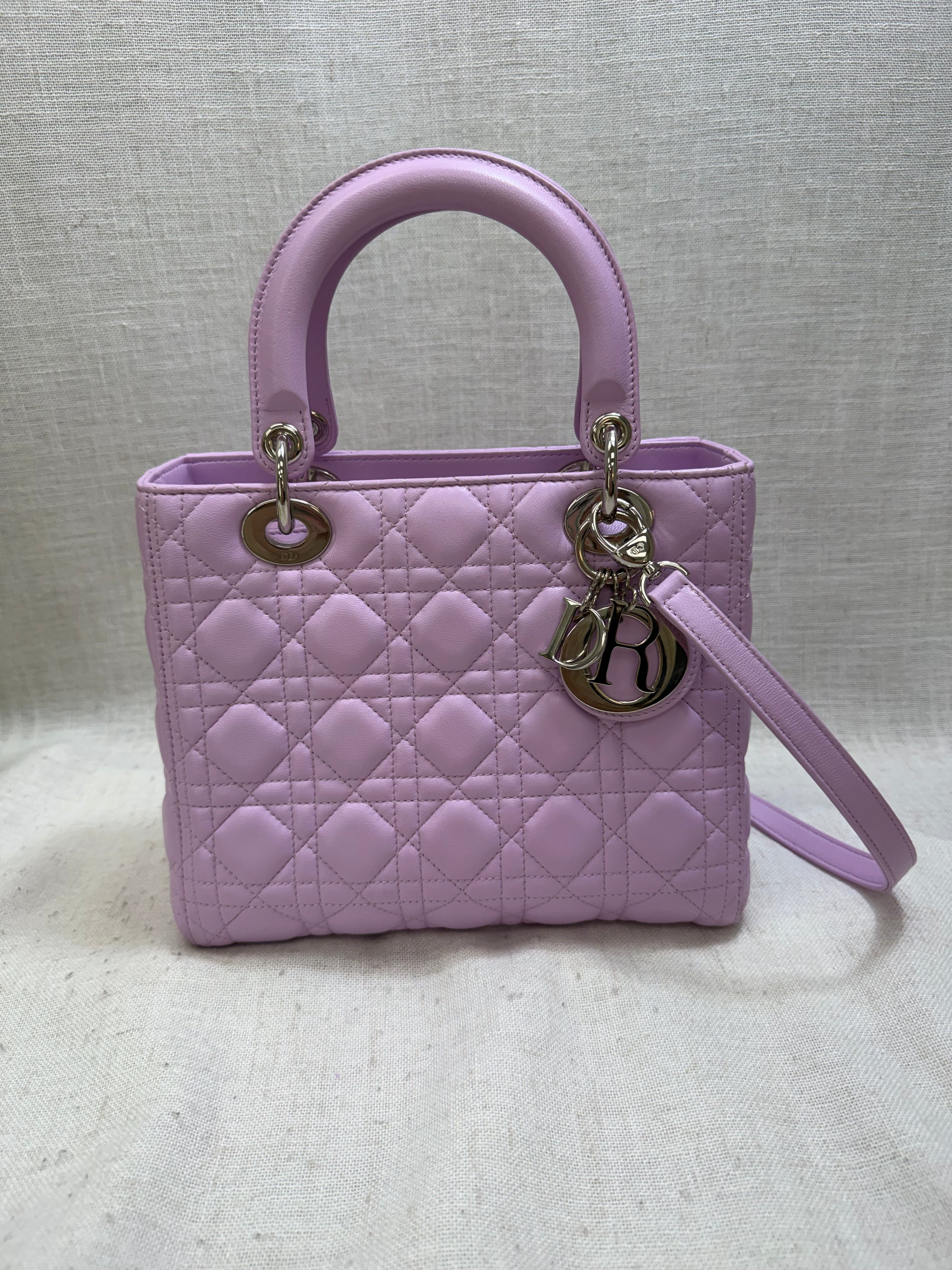 Christian Dior Lavender Leather Medium Lady Dior Tote