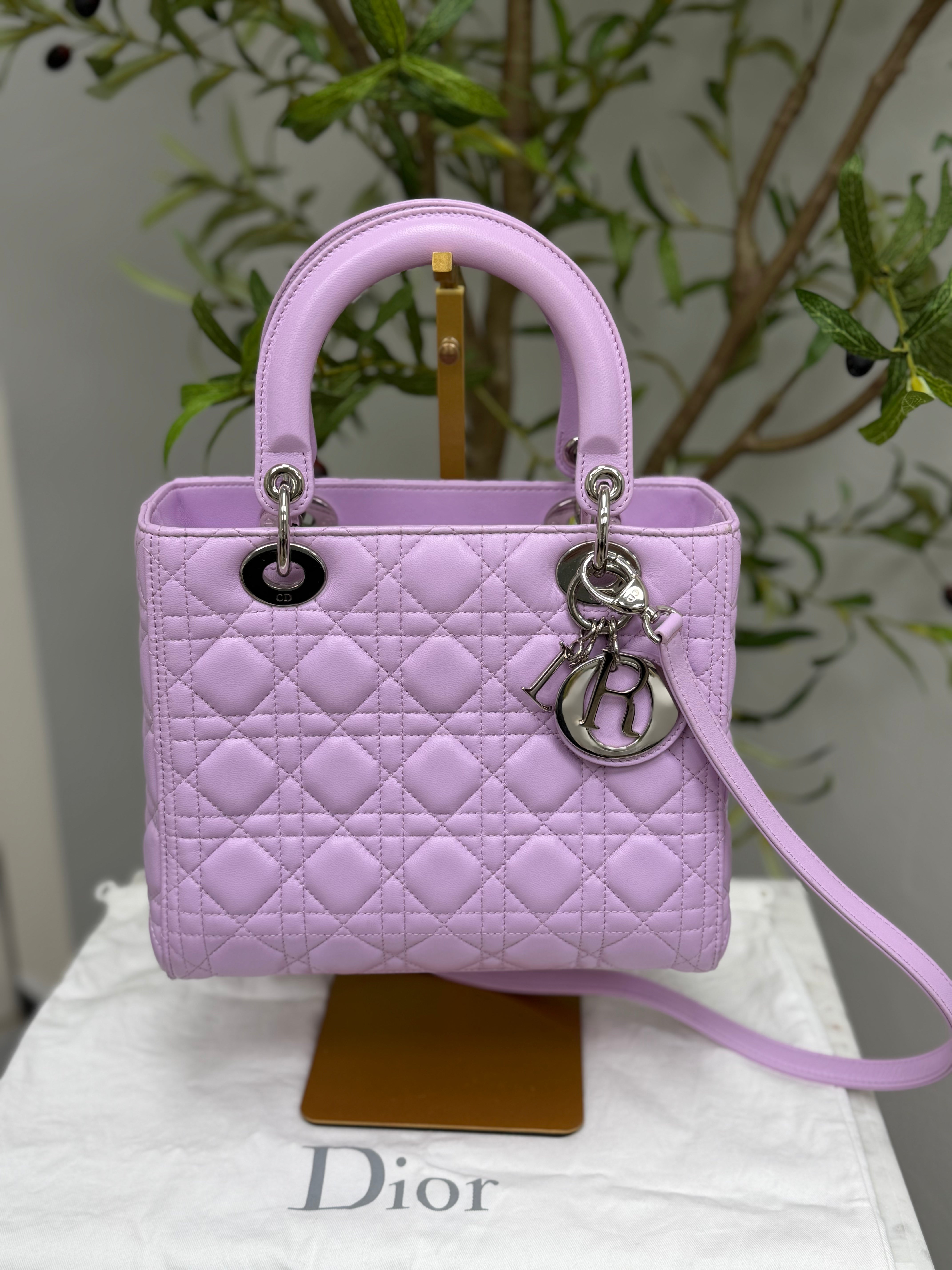 Christian Dior Lavender Leather Medium Lady Dior Tote