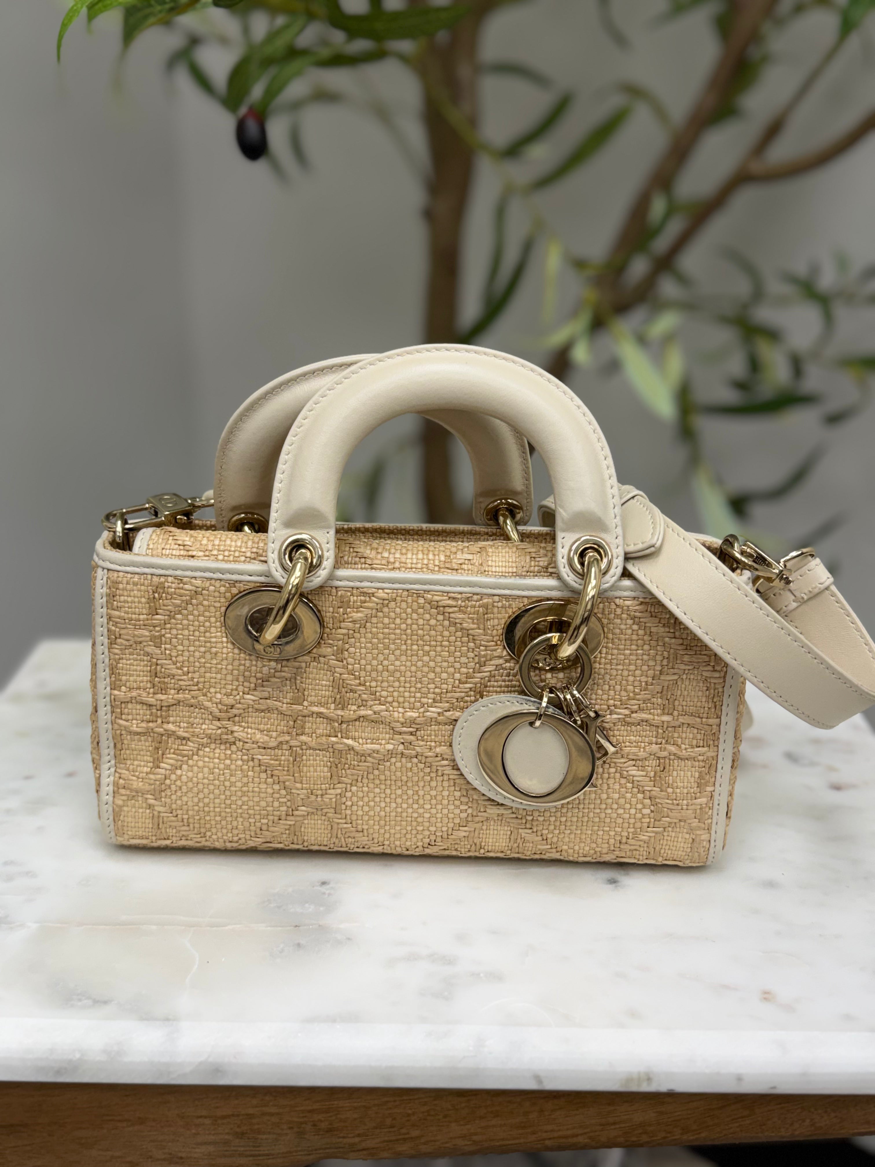 Christian Dior Natural Raffia Lady D-Joy Small Bag