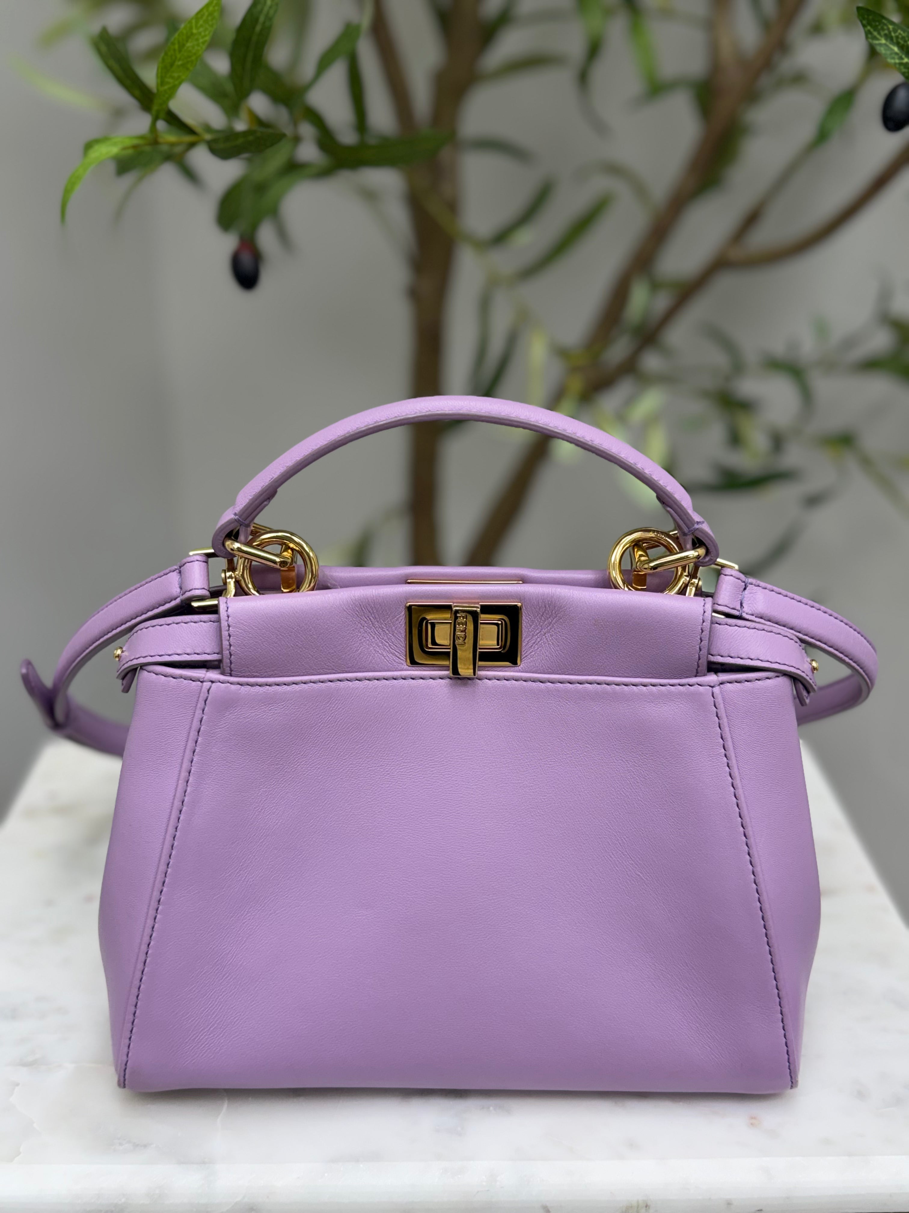 Fendi Lilac Nappa Leather Stacked Bar Mini Peekaboo Satchel