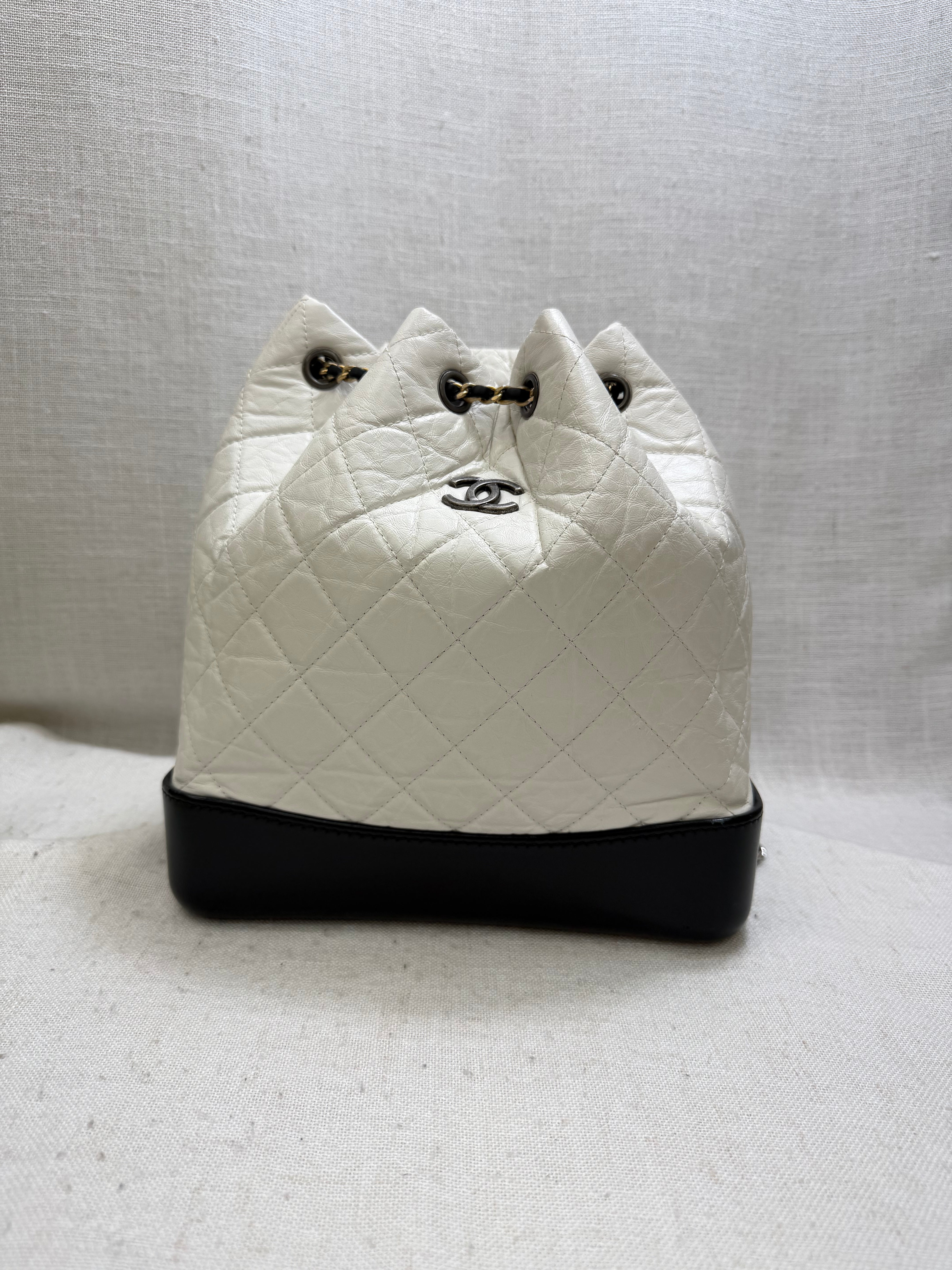 Chanel White And Black Leather Gabrielle Backpack