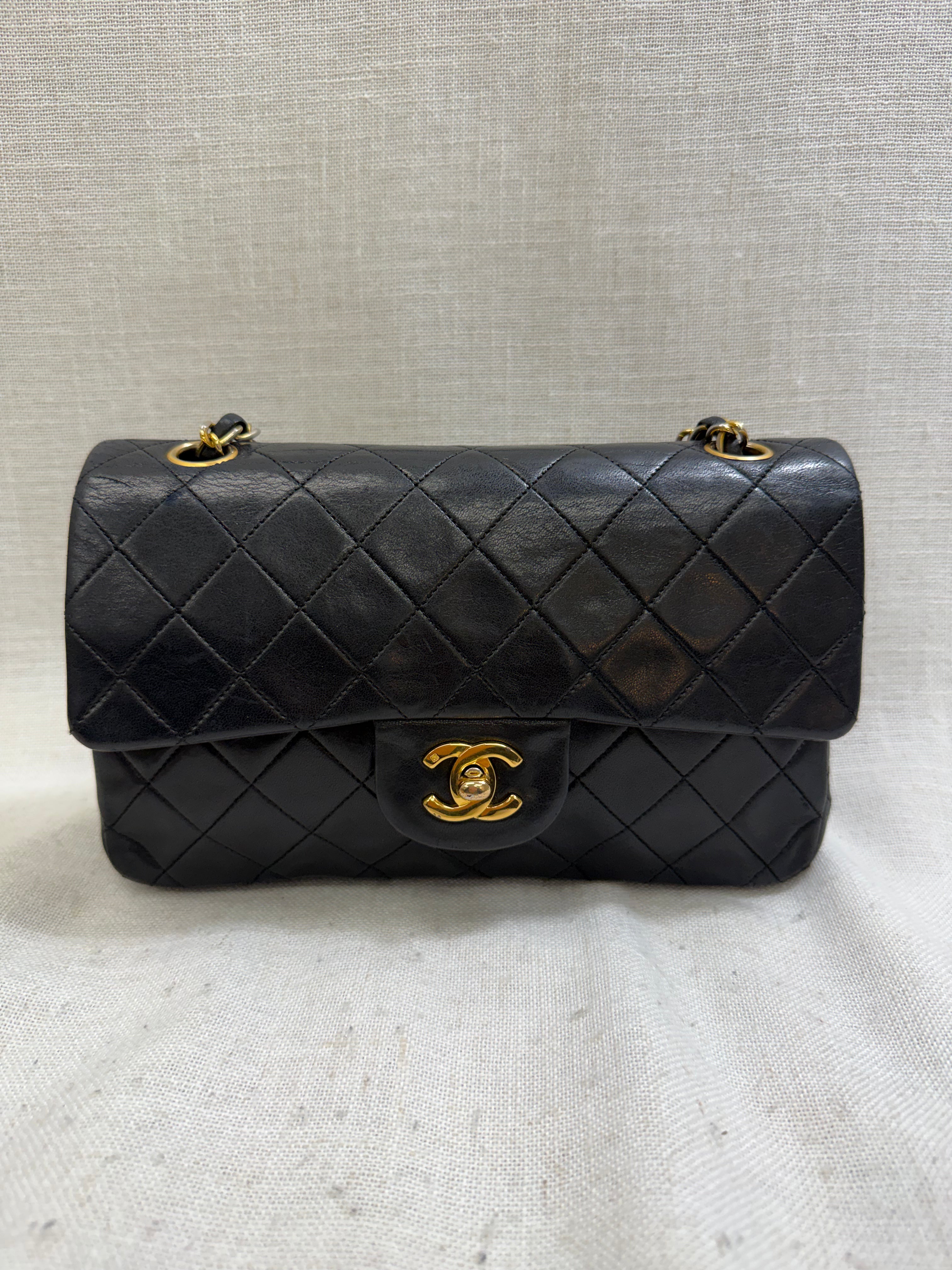 Chanel Black Lambskin Leather Double Flap Bag