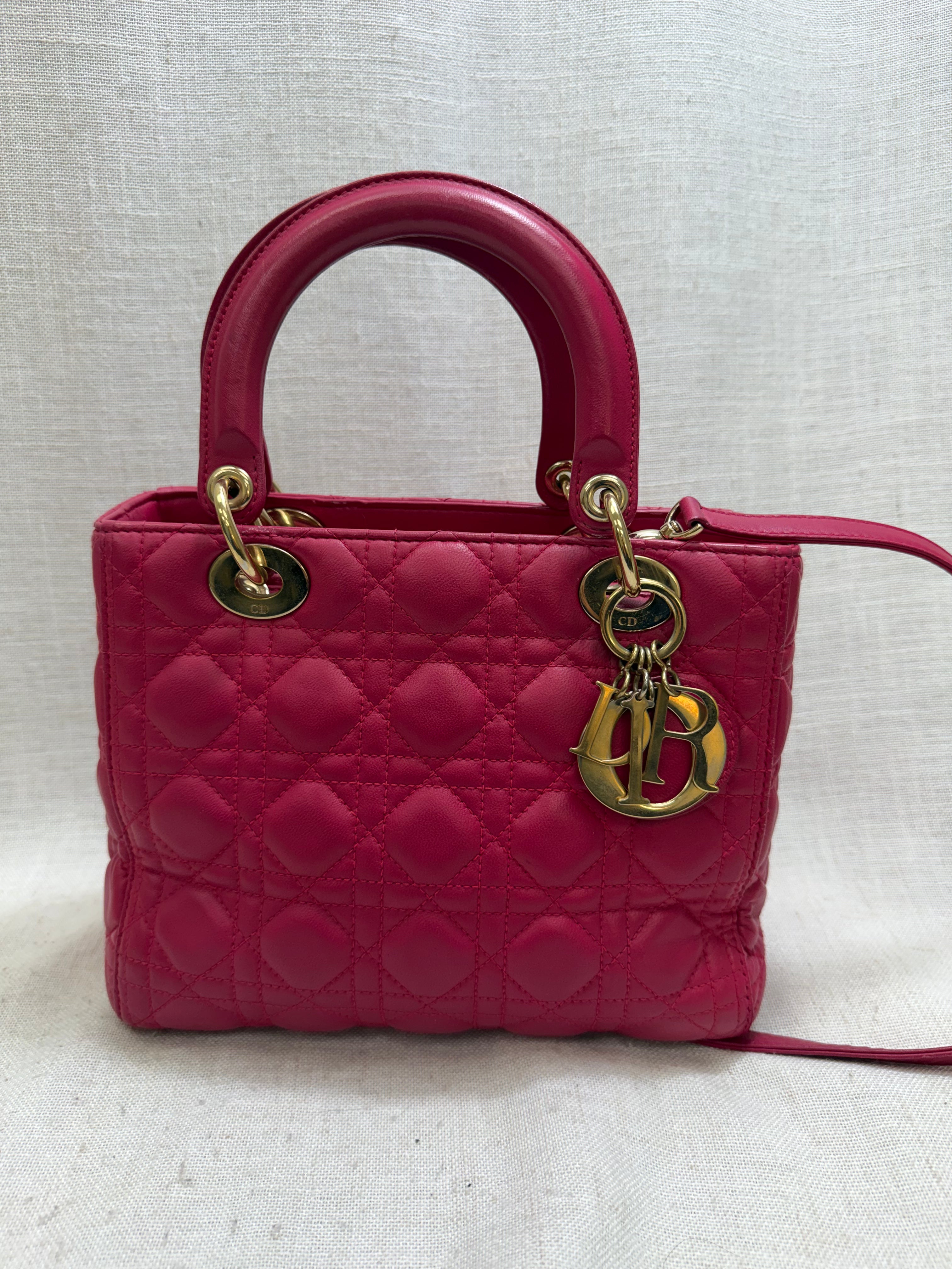 Christian Dior Pink Leather Medium Lady Dior Tote