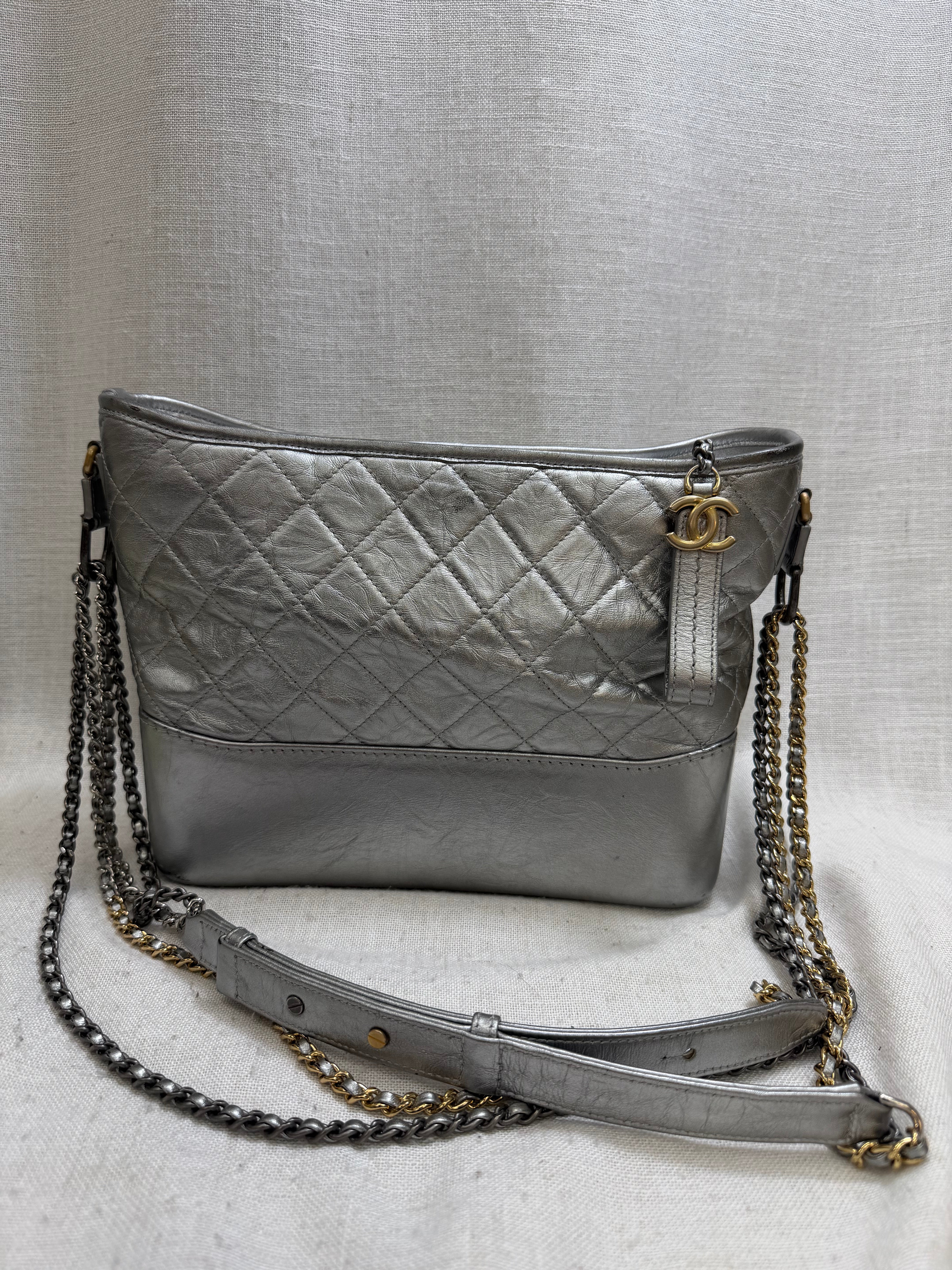 Chanel Silver Metallic Leather Gabrielle Bag