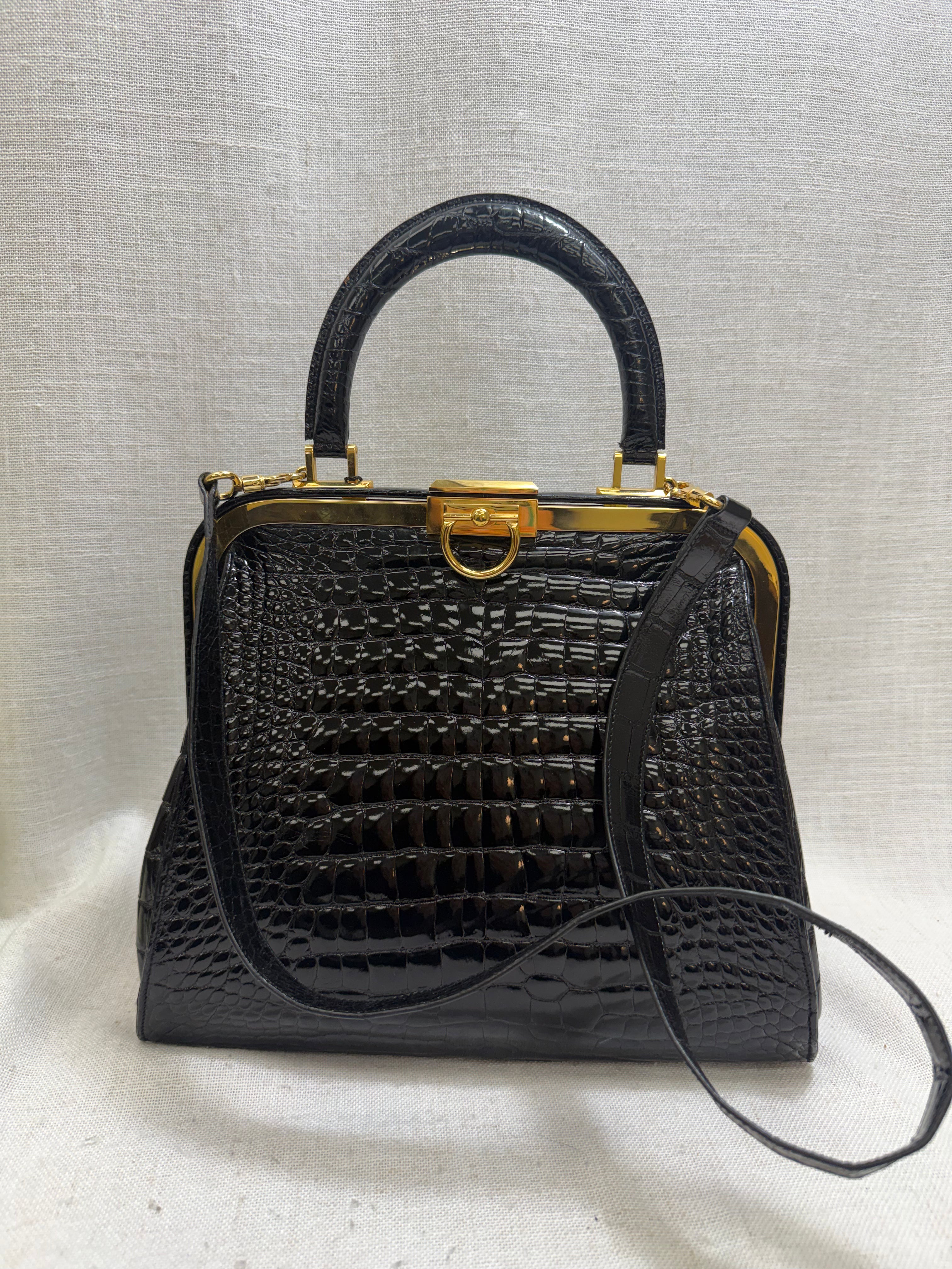 Christian Dior Black Croc Patent Leather Doctor Bag