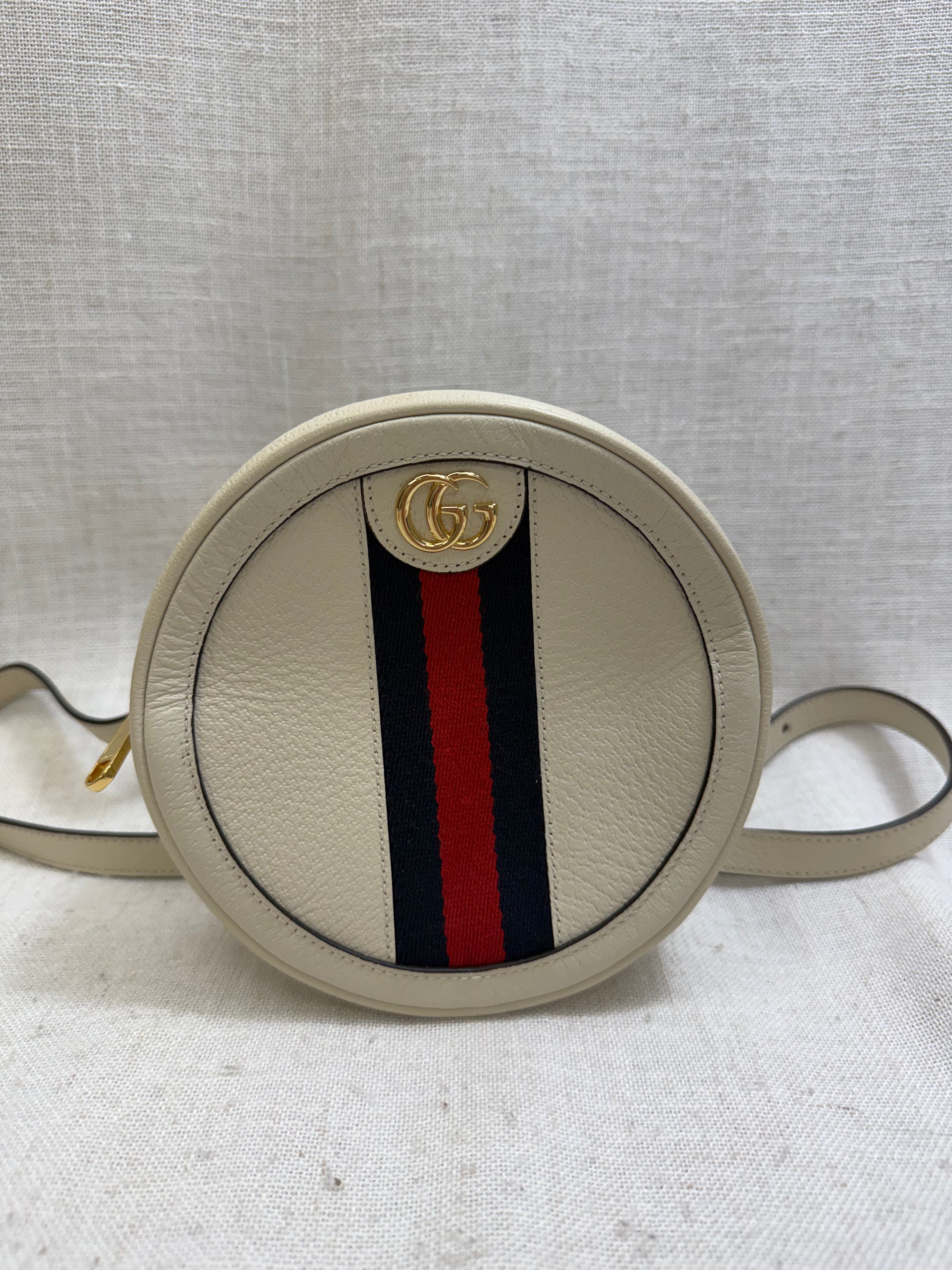 Gucci White Leather Mini Ophidia Round Backpack