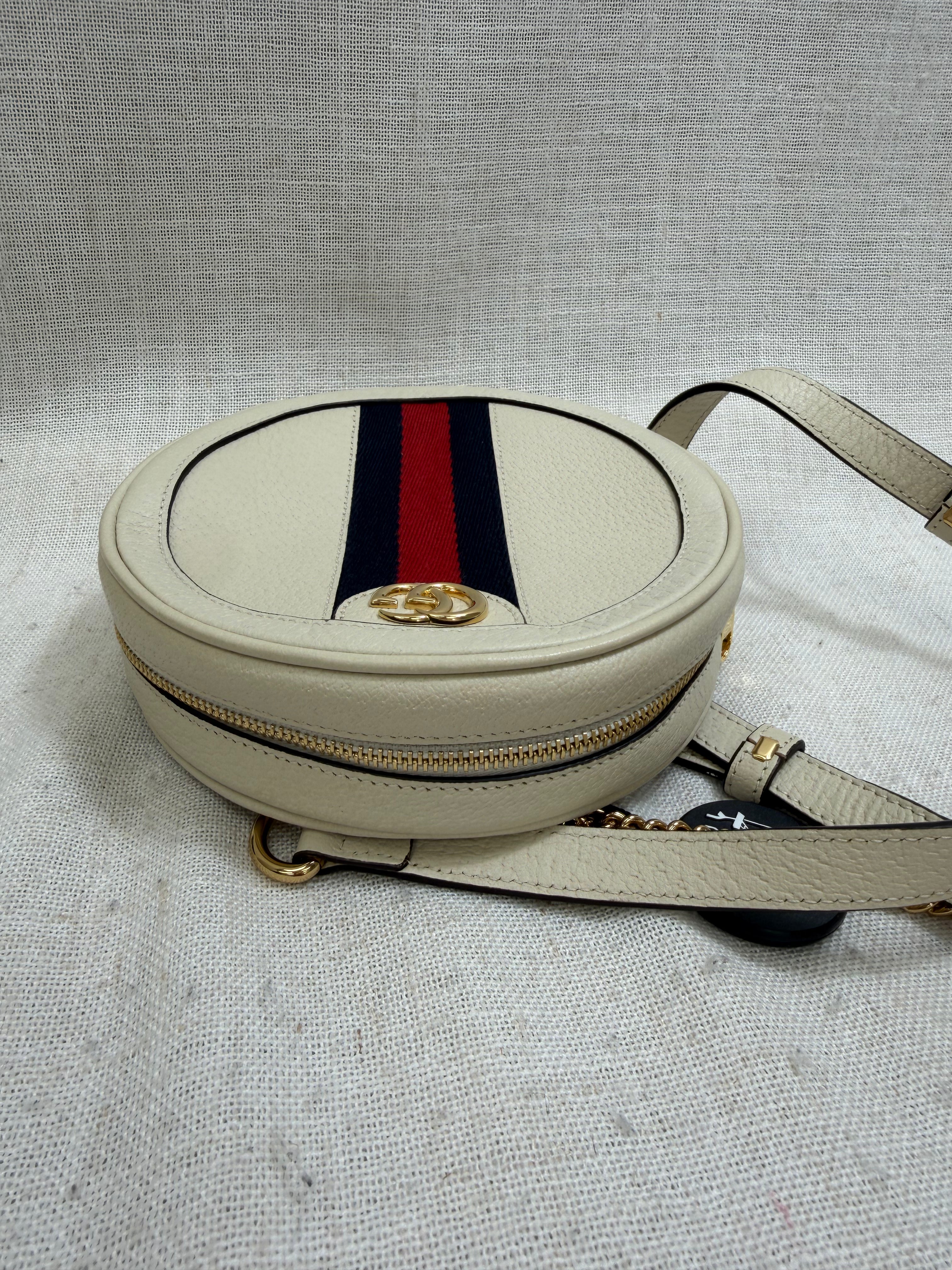 Gucci White Leather Mini Ophidia Round Backpack