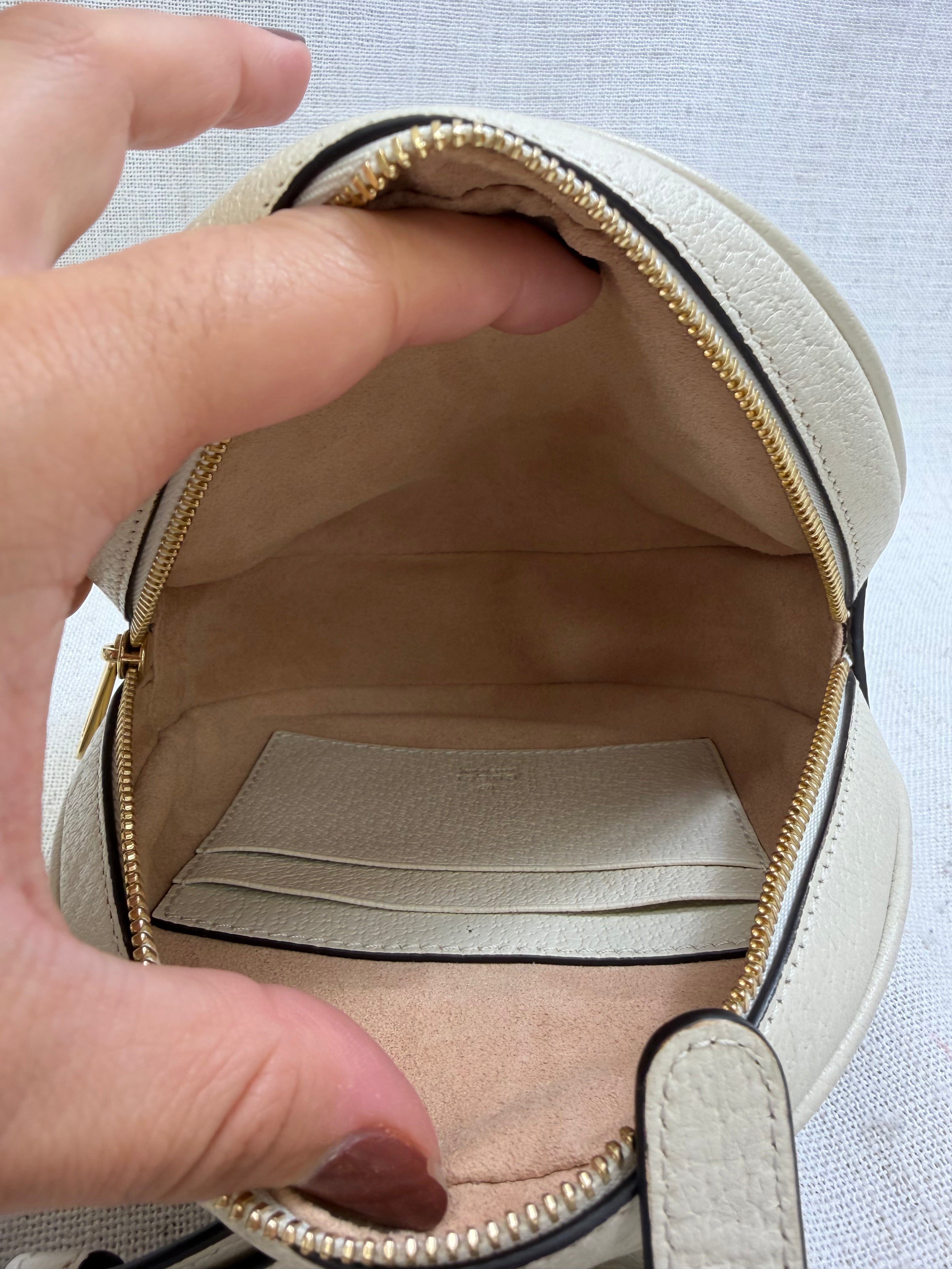 Gucci White Leather Mini Ophidia Round Backpack