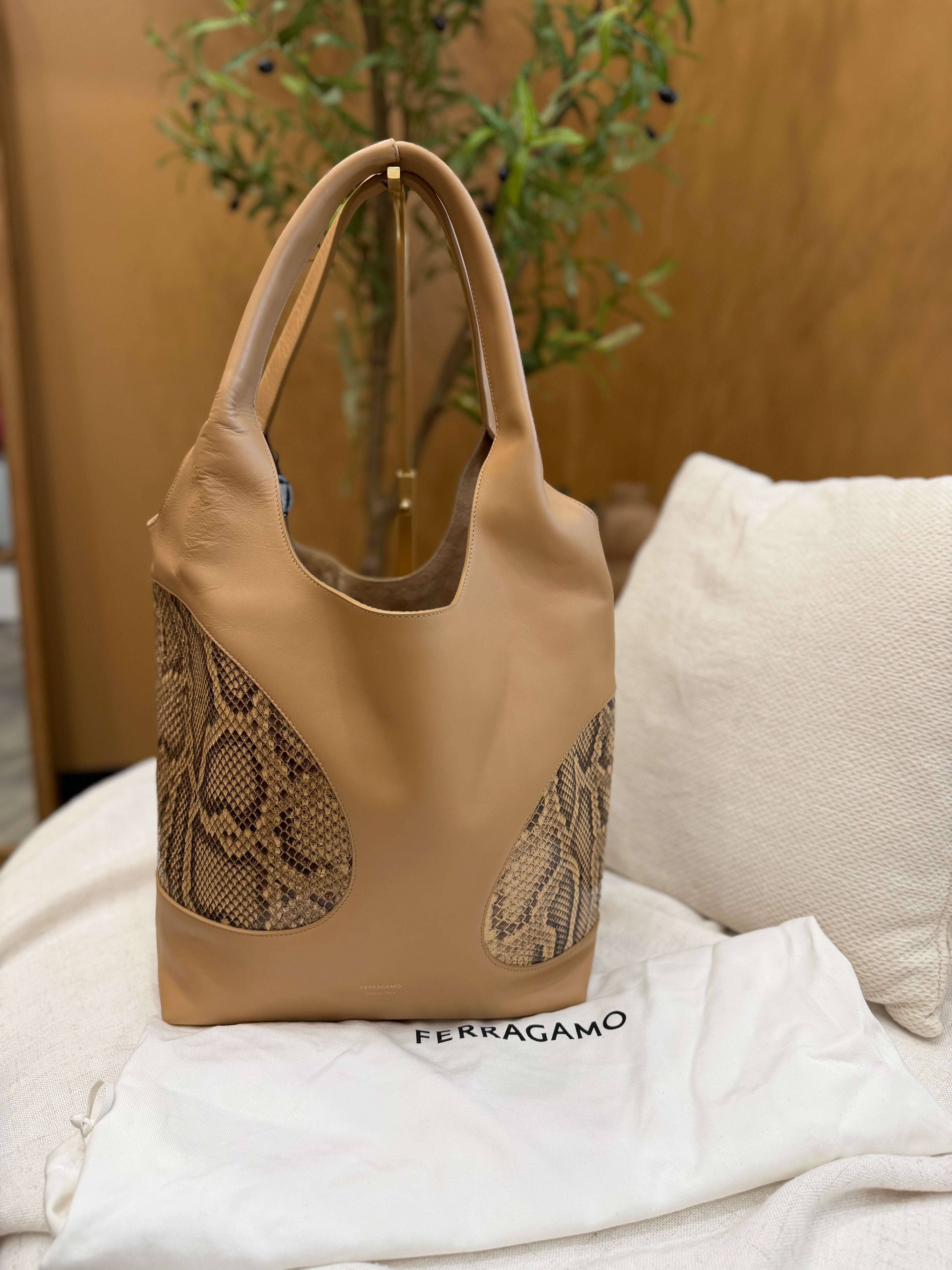 *DONS PRE-DROP* Salvatore Ferragamo Carmel Leather & Snakeskin Cutout Hobo Bag